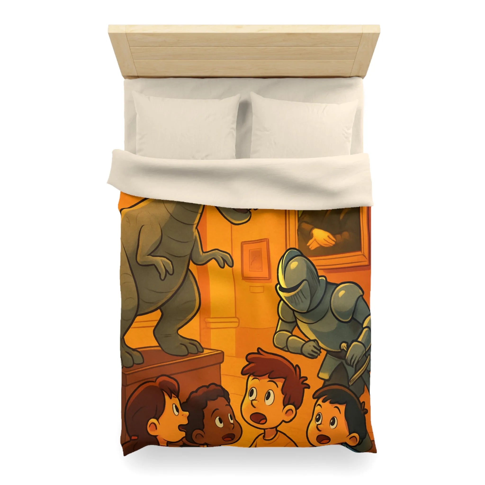 Housse de couette avec scène amusante de musée et T-Rex pour enfants créatifs