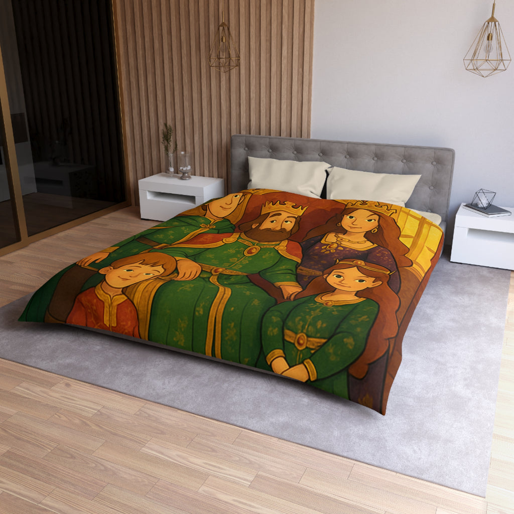 Housse de couette royale médiévale avec motif famille de nobles sur fond chaleureux