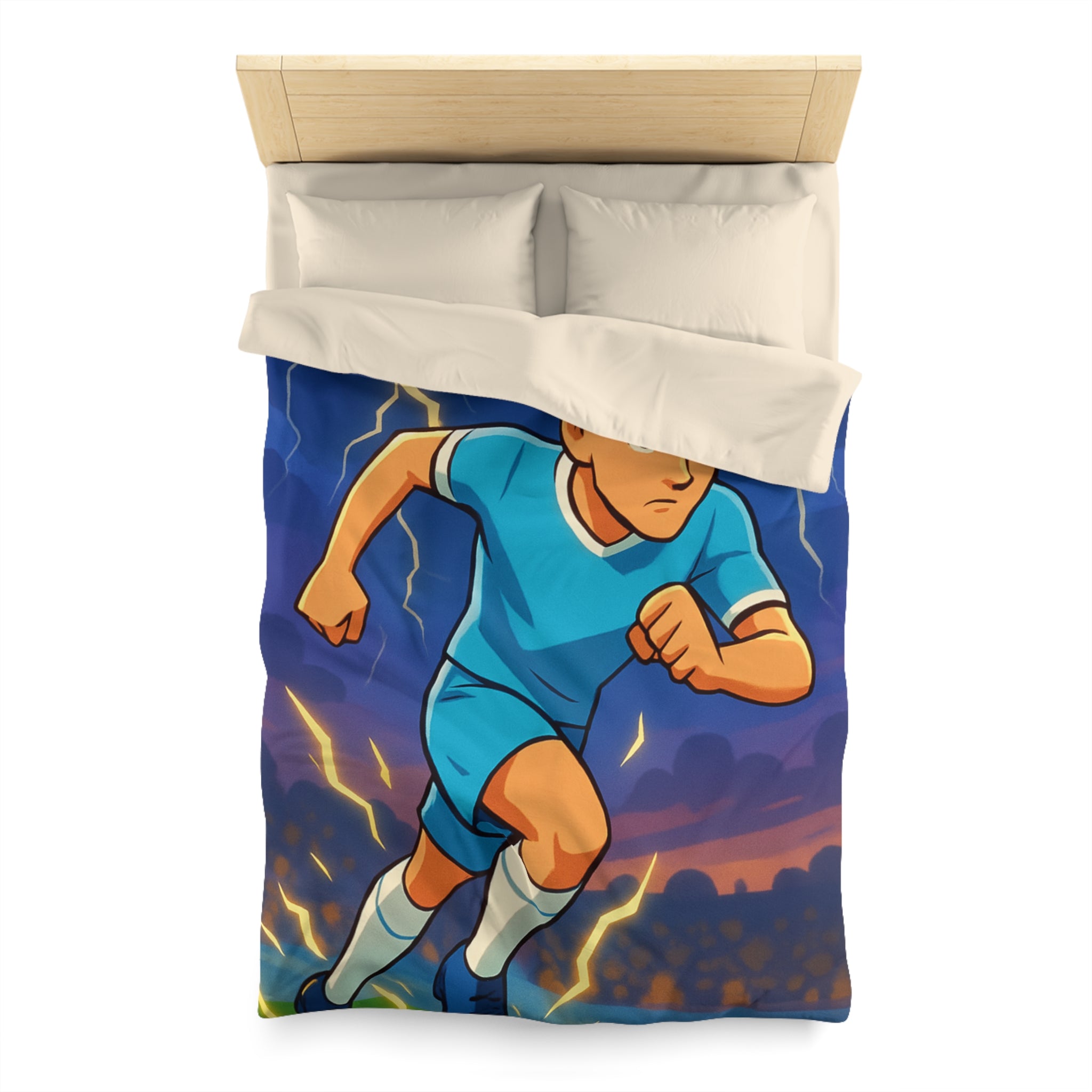 Housse de couette vibrant joueur de football sous tempête d'éclairs dynamique