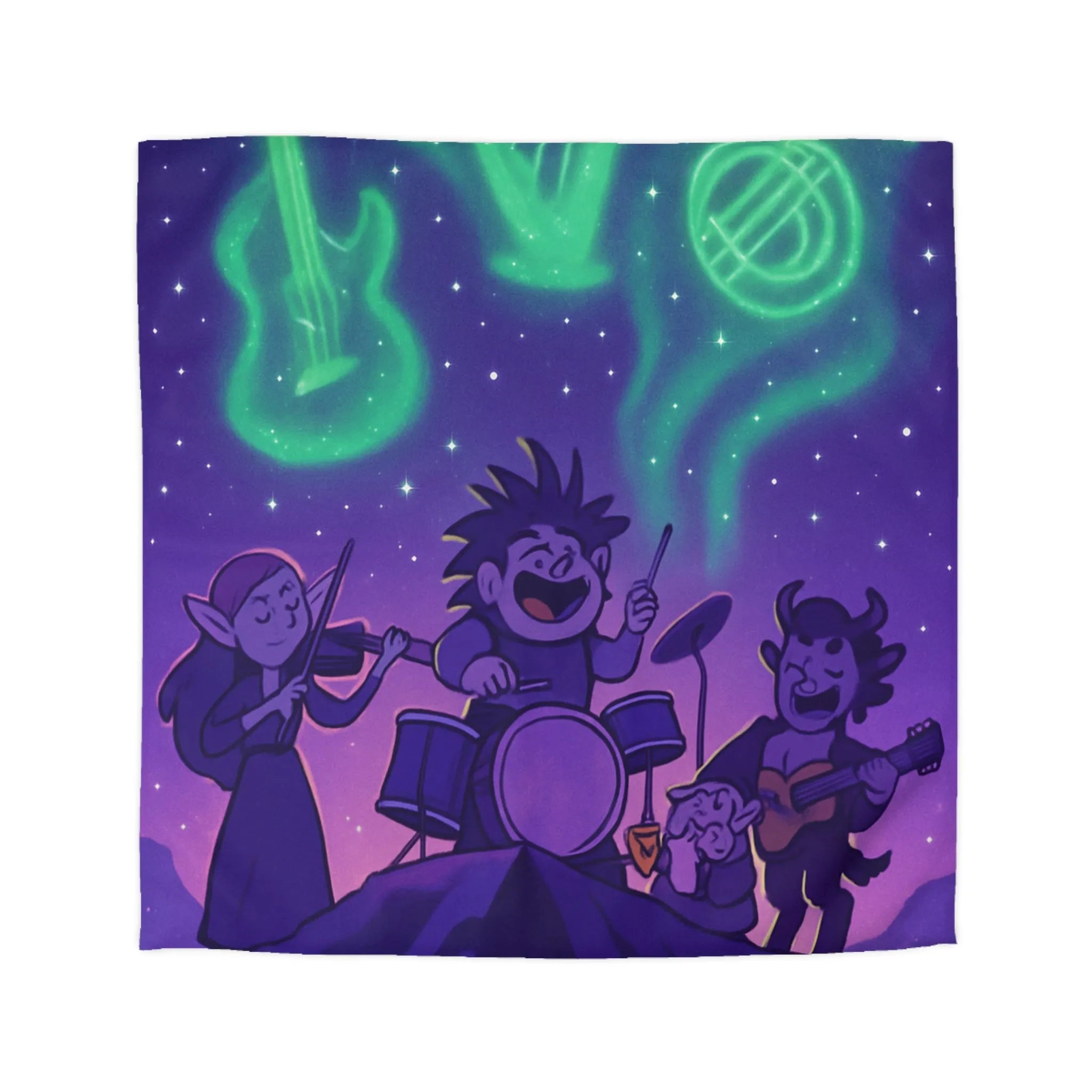 Housse de couette féerique avec scène musicale magique sous ciel étoilé enchanteur