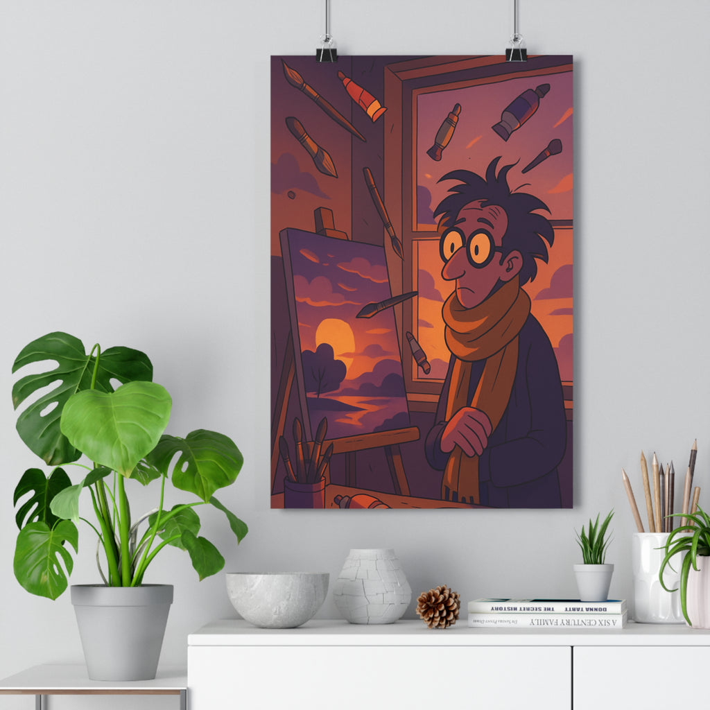 Poster décoratif cartoon surréaliste orange violet artistique créatif bureau atelier rêveur mystérieux paysage 30x46