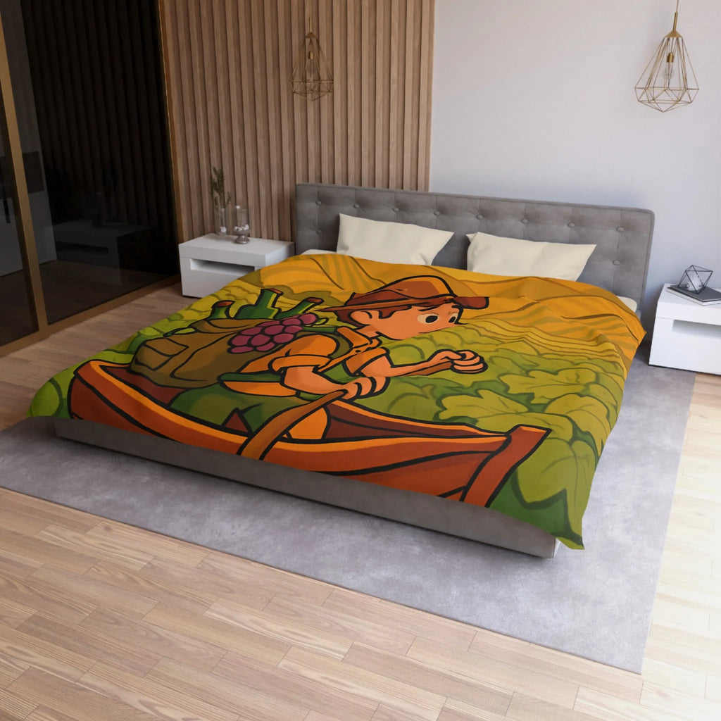 Housse de couette colorée avec paysage de vignoble et enfant en bateau