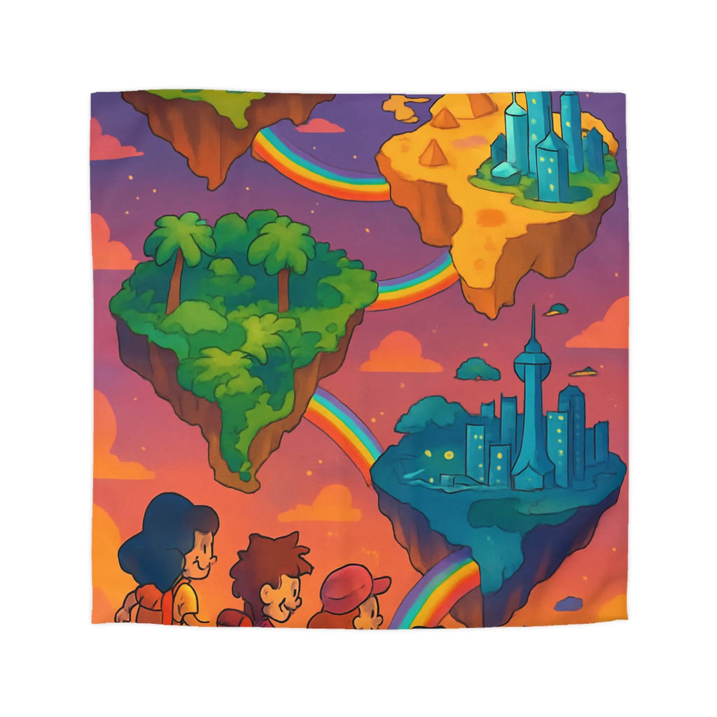 Housse de couette avec univers magique flottant pour chambre d'enfant colorée arc-en-ciel