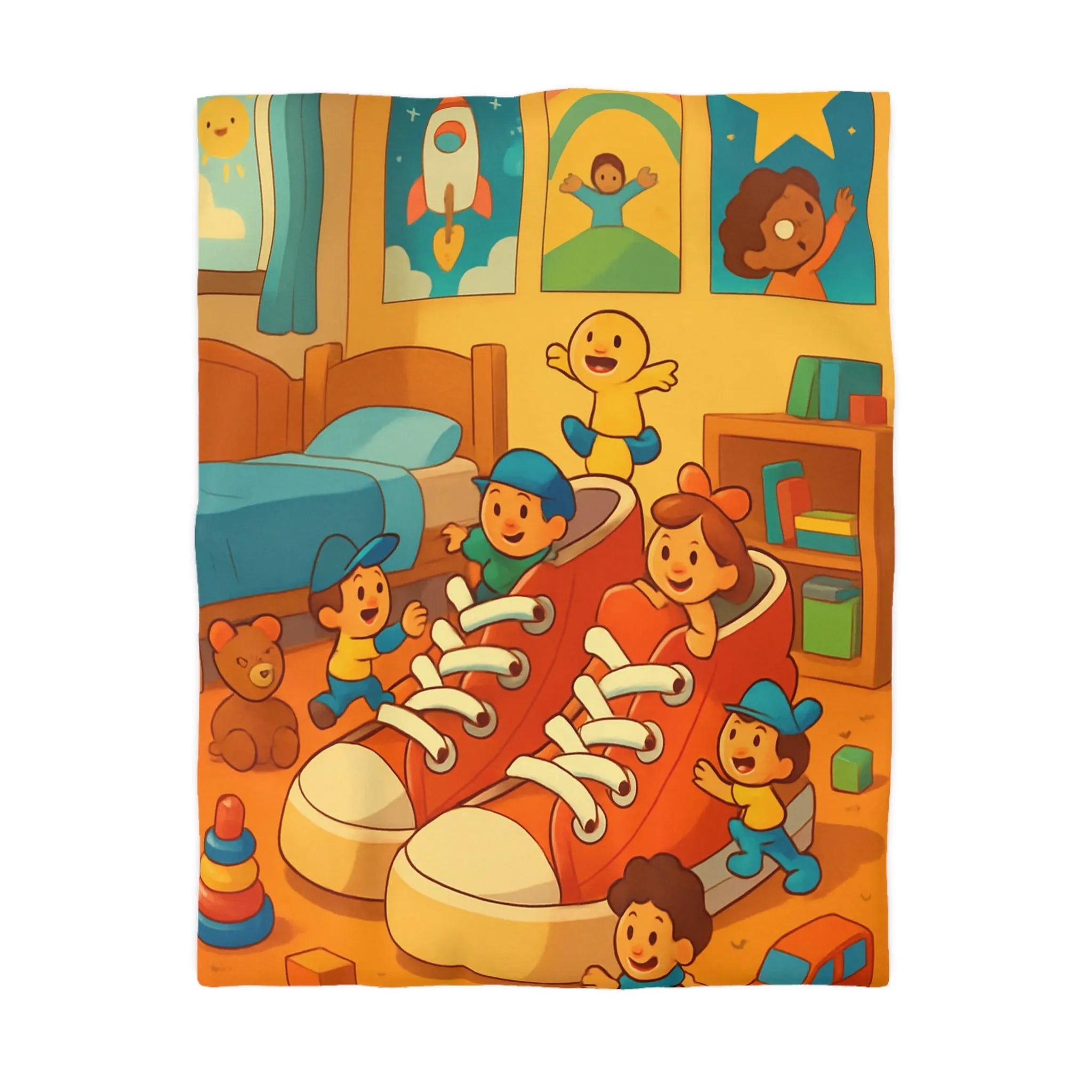 Housse de couette enfants avec illustrations colorées et amusantes de chambre de jeu animée