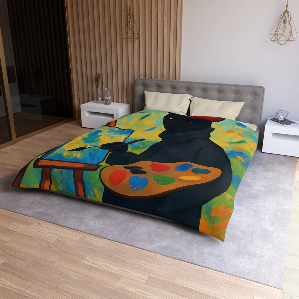 Housse de couette artiste mystérieux avec palette et paysage abstrait coloré