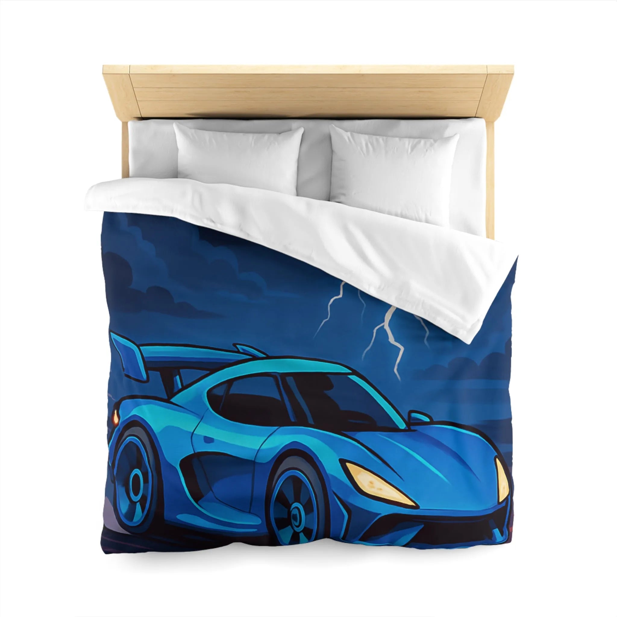 Housse de couette bleue supercar avec éclair ciel dramatique pour chambre moderne