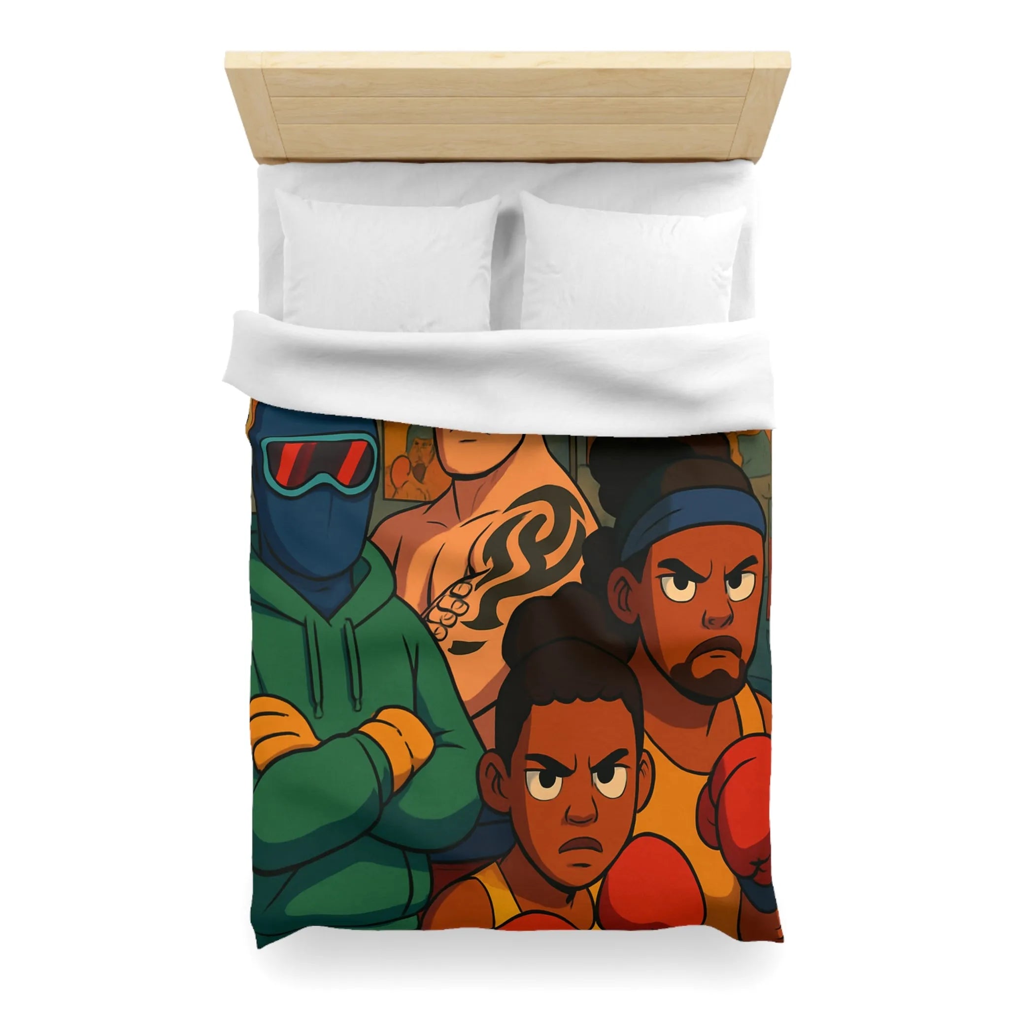 Housse de couette colorée avec boxeurs dessin animé pour chambre enfant sportive unique