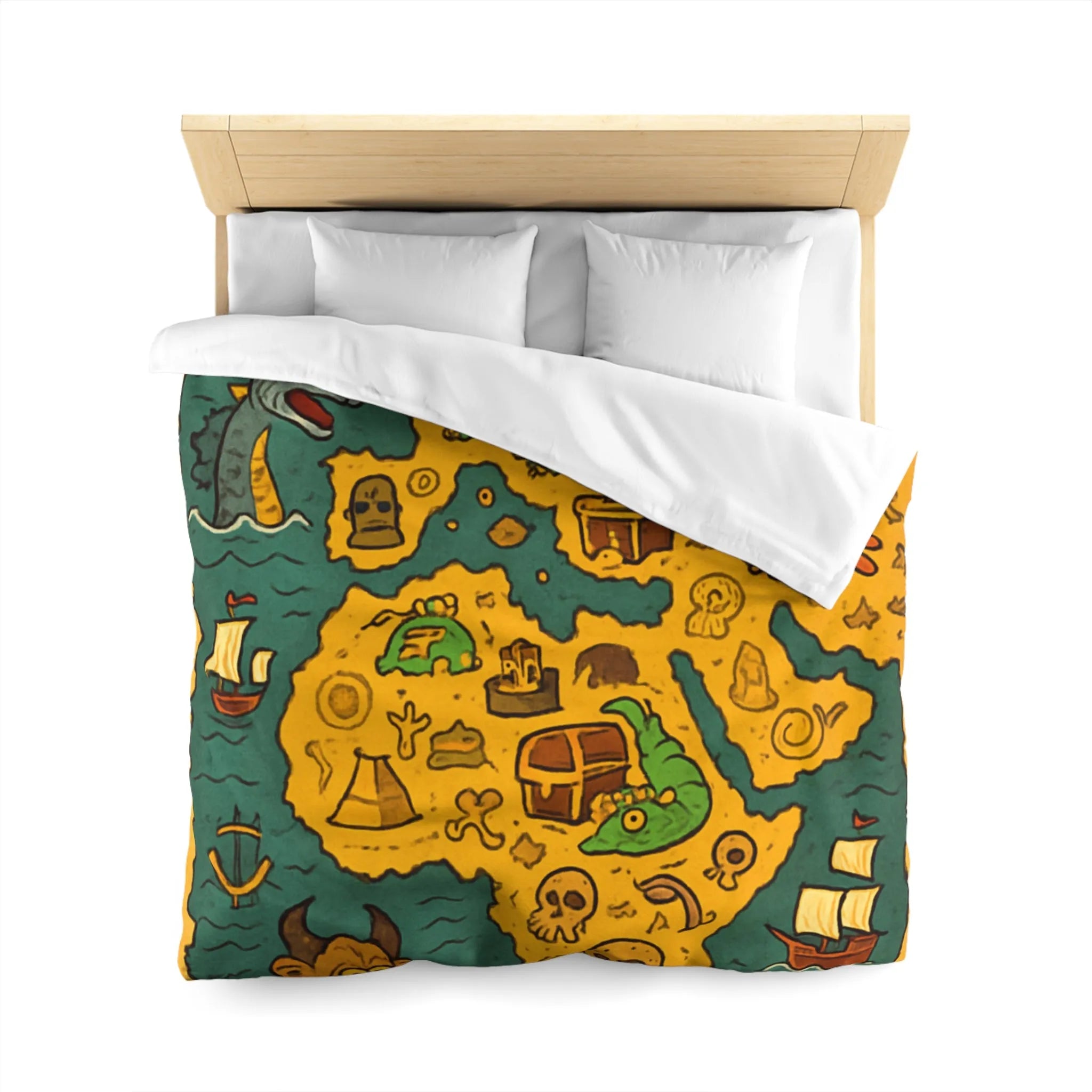 Housse de couette carte imaginaire avec dragons, dinosaures et trésors pour enfants aventuriers