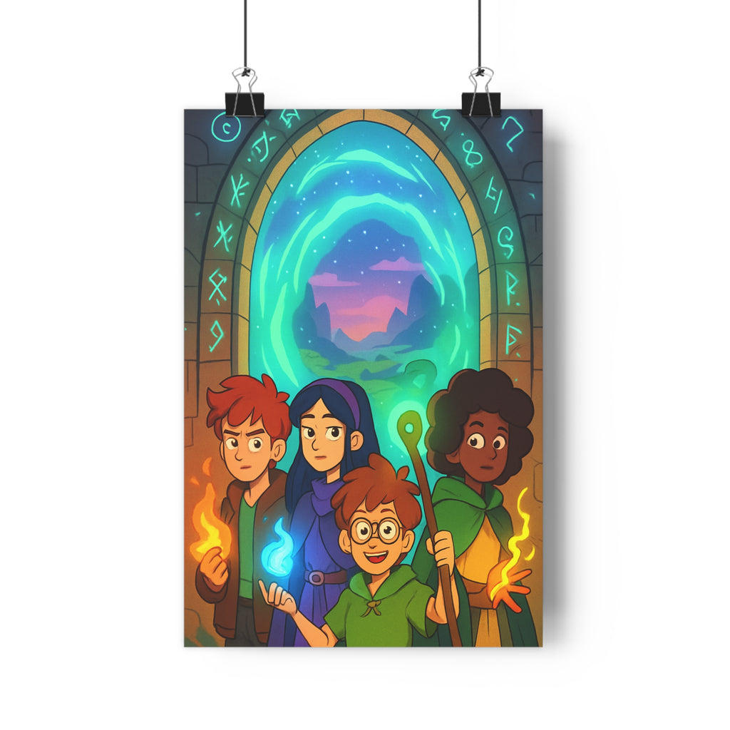 Poster décoratif cartoon fantastique bleu vert orange mystique aventure chambre bureau vibrant design magie