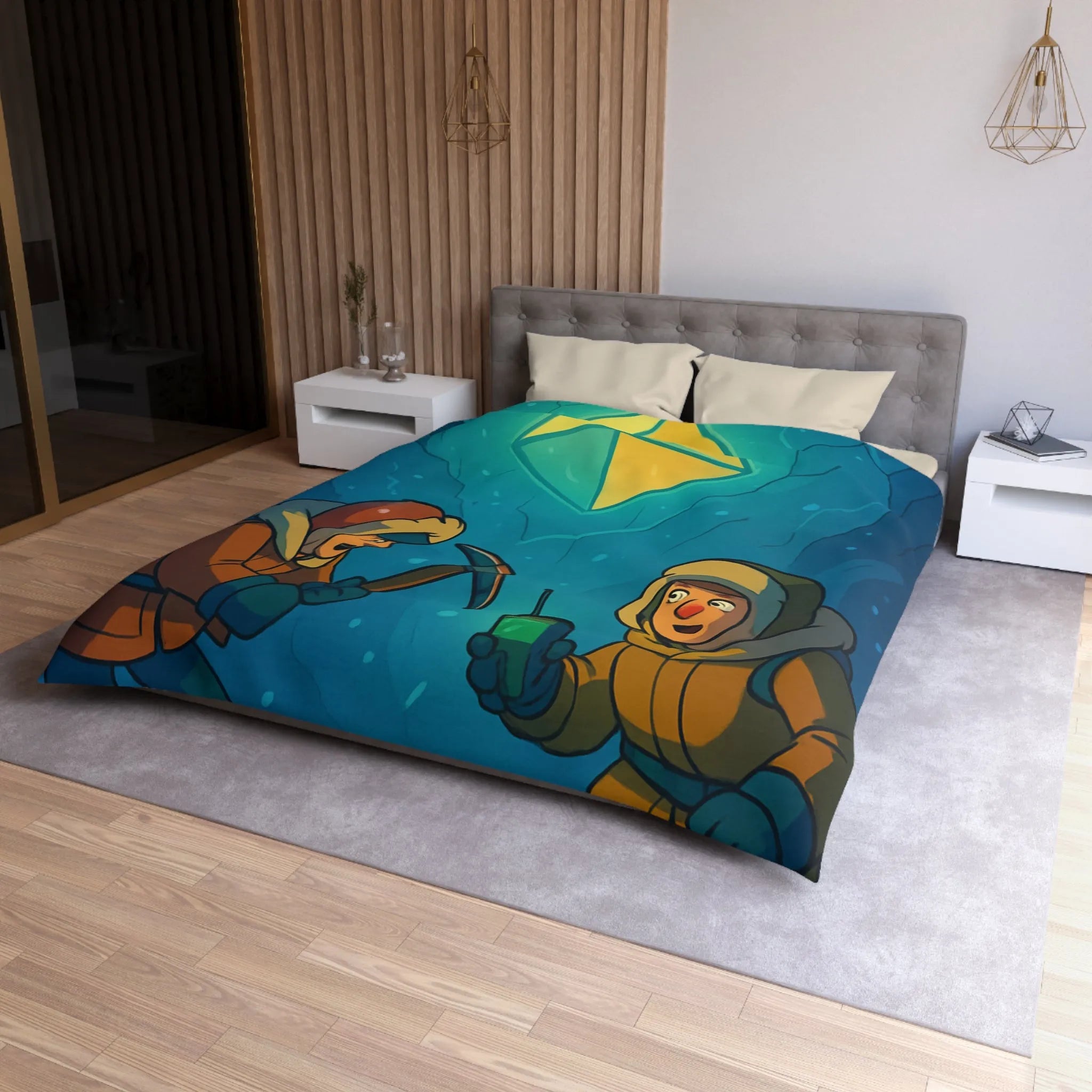 Explorez l'aventure polaire avec personnages découvrant joyau lumineux dans grotte mystérieuse