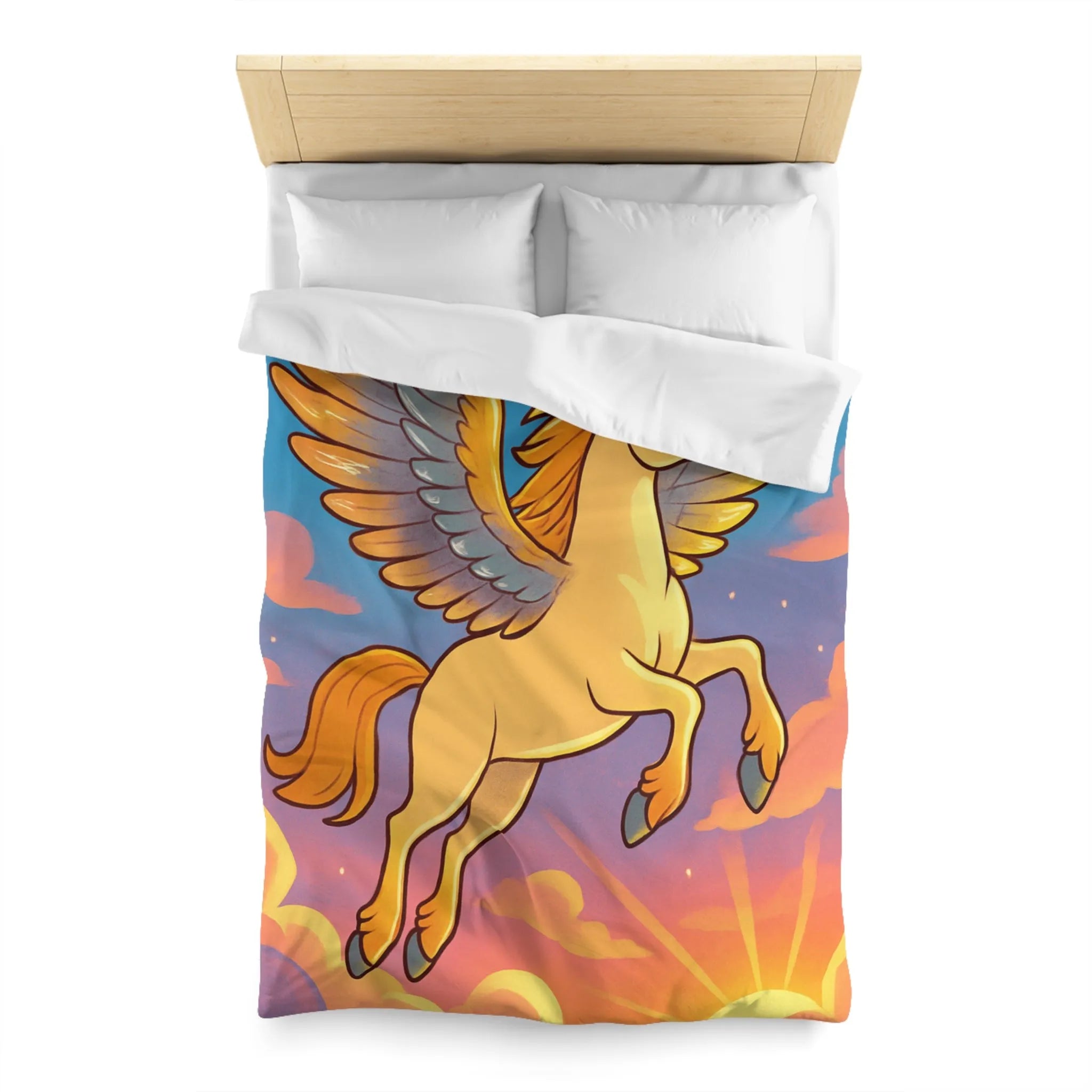 Housse de Couette Enfantin : Pégase Ailé Volant au Crépuscule dans le Ciel