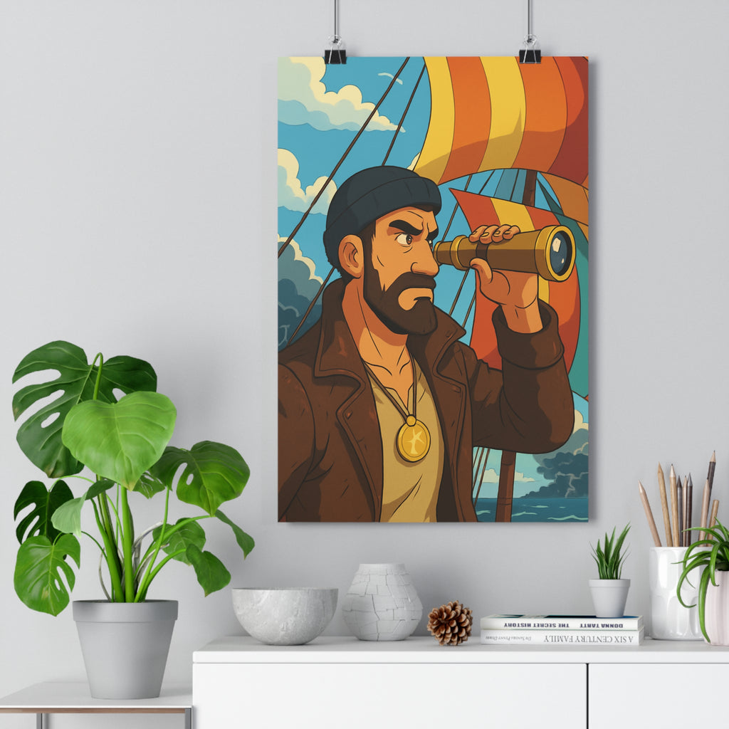Poster décoratif marin aventure steampunk vintage bleu rouge salon bureau dessin animé qualité qualité