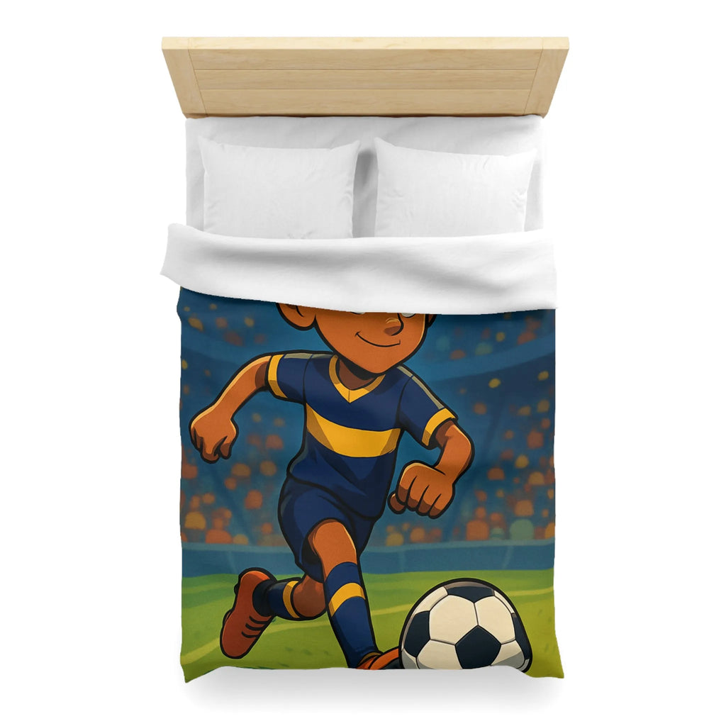 Housse de Couette Enfant Footballeur Dessin Animé, Terrain de Jeu Lumineux Sportif