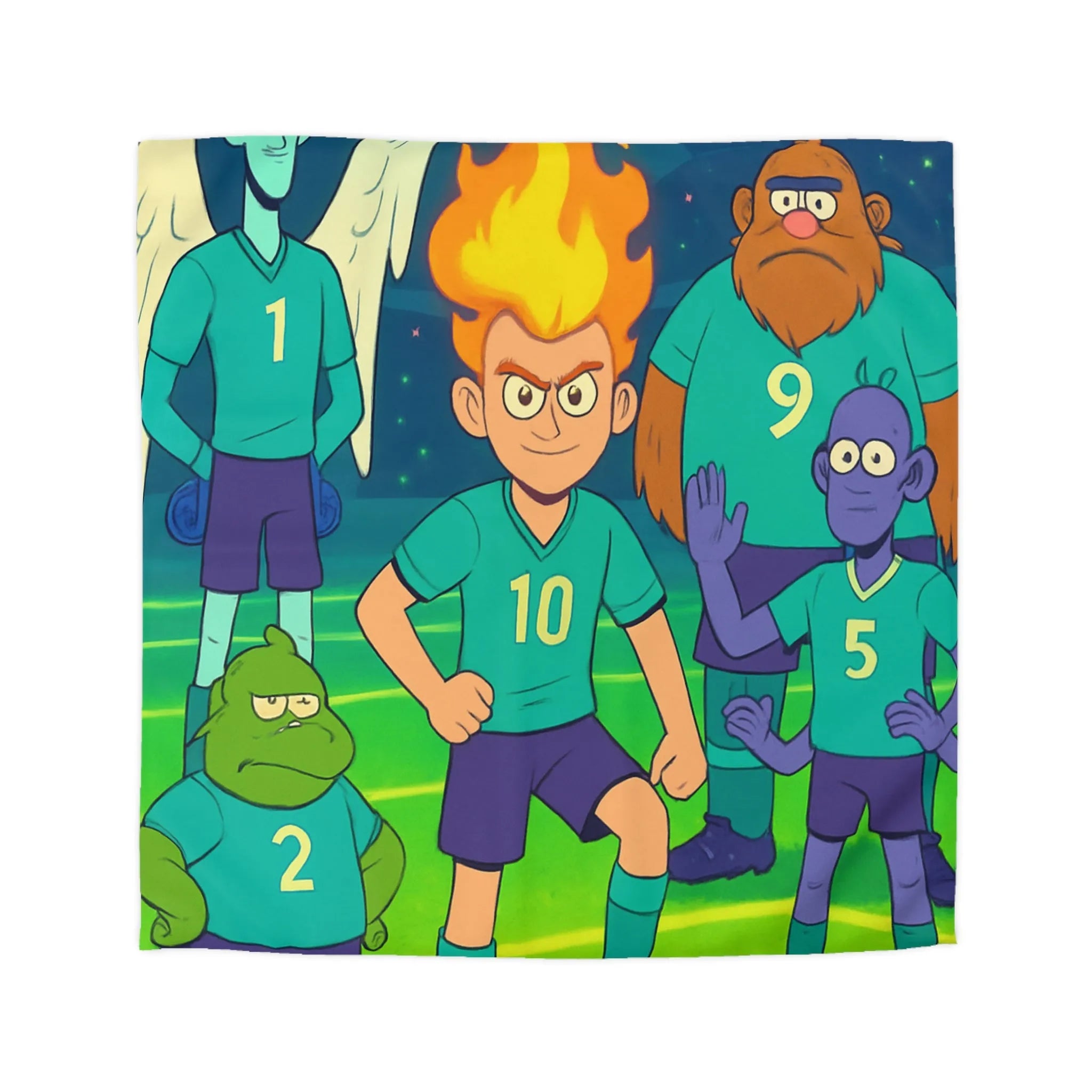 Housse de Couette Football Enfants Dessins Animés Fantastiques avec Joueurs et Effets Colorés