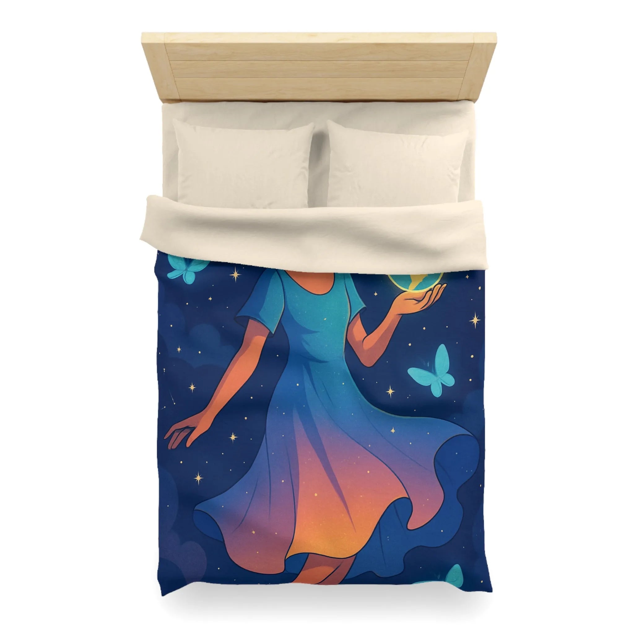 Housse de couette enfant rêve étoilé fille flottant avec globe et papillons