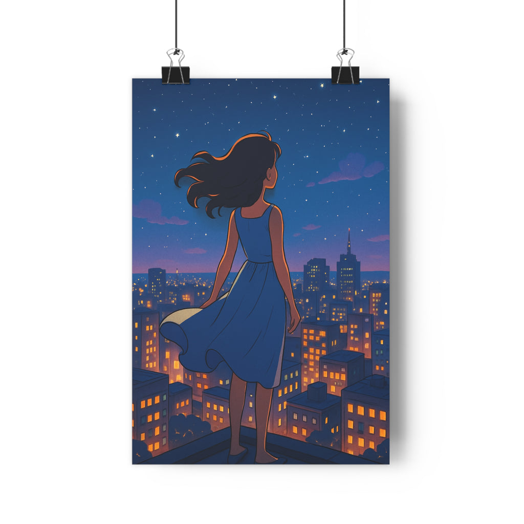 Poster décoratif moderne bleu étoilé rêveur poétique mur salon chambre élégance qualité captivant qualité