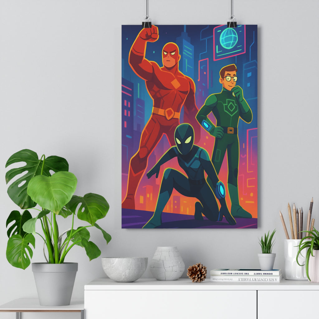 Poster décoratif néon vibrant héros futuriste cartoon moderne rouge vert bleu chambre espace 30x46
