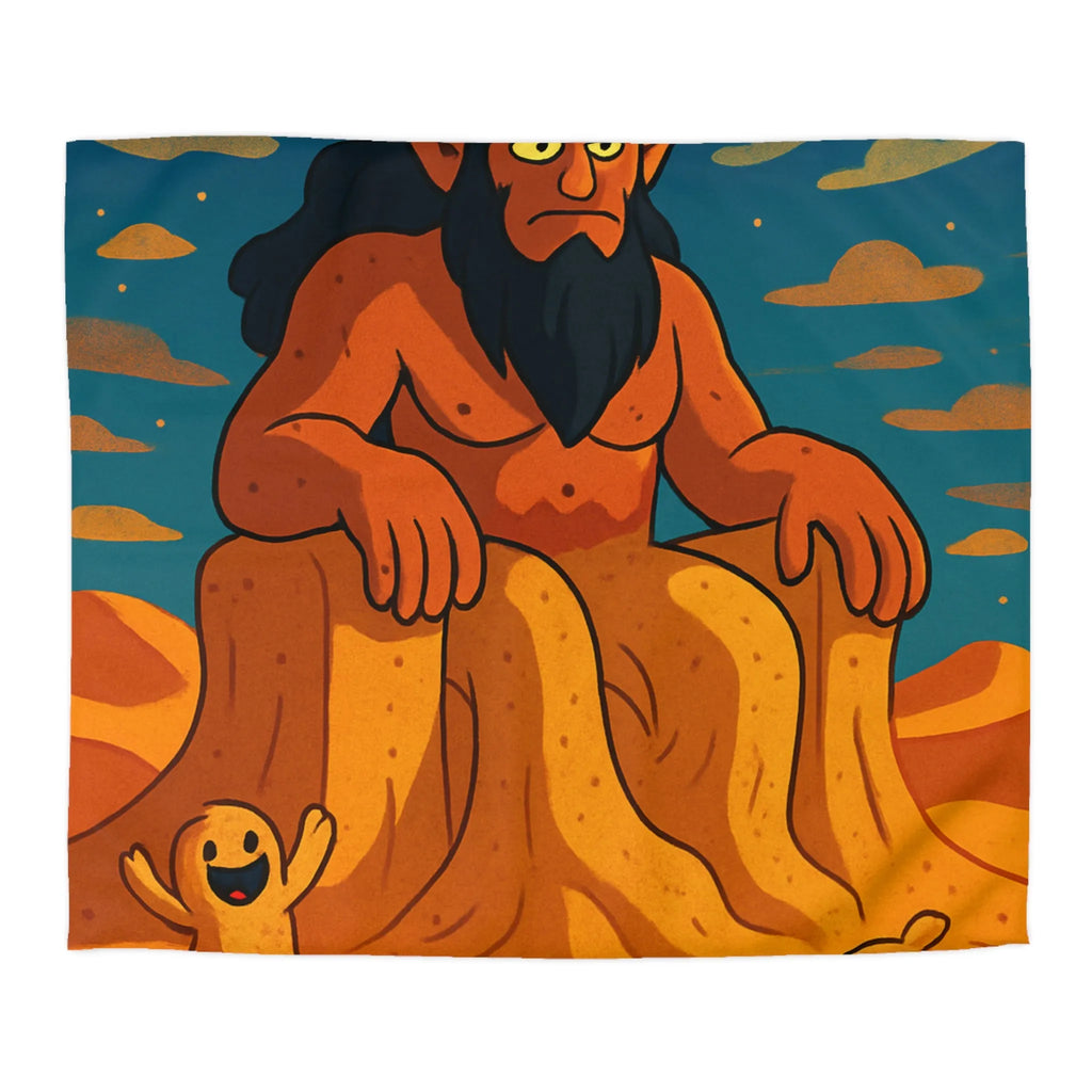 Housse de couette illustration désert démon cornu amusant créatures souriantes ciel étoilé