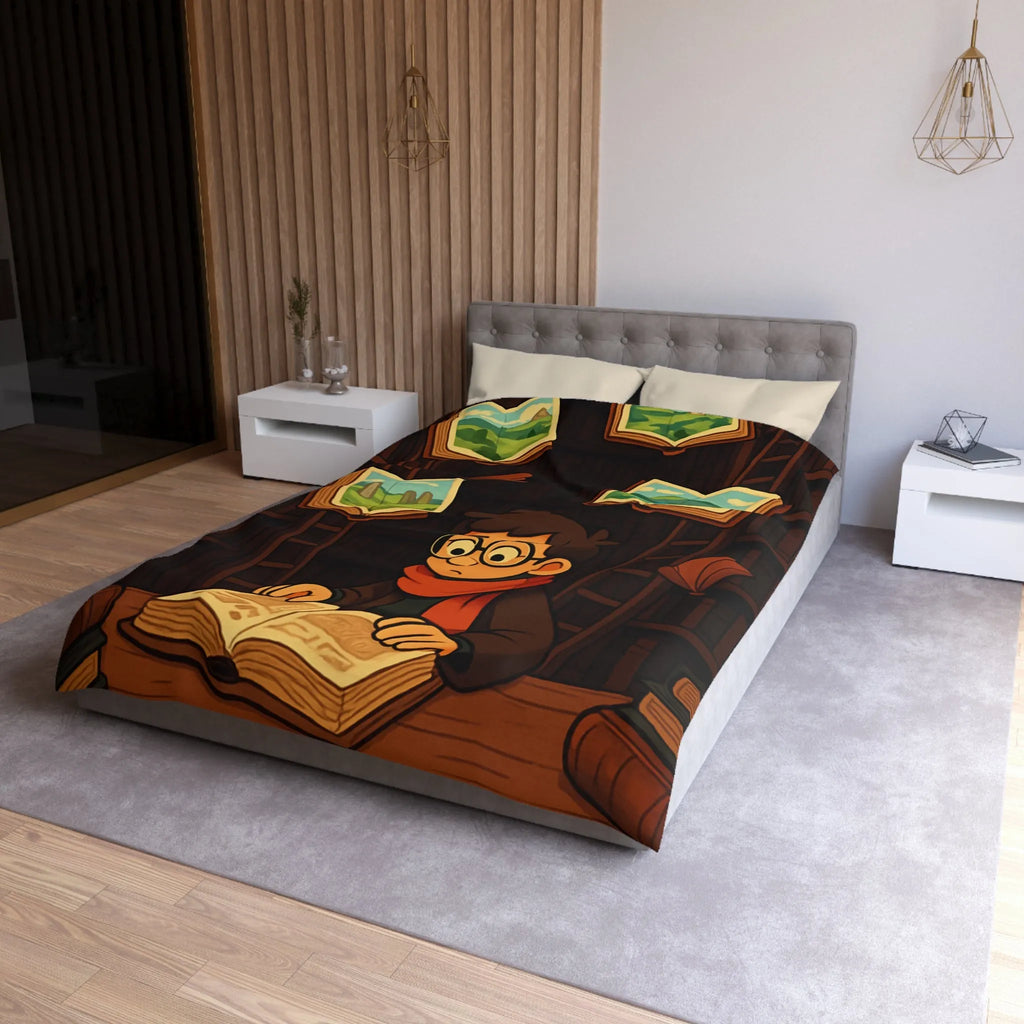 Housse de couette magique avec livres flottants et bibliothèques pour chambre enchantée