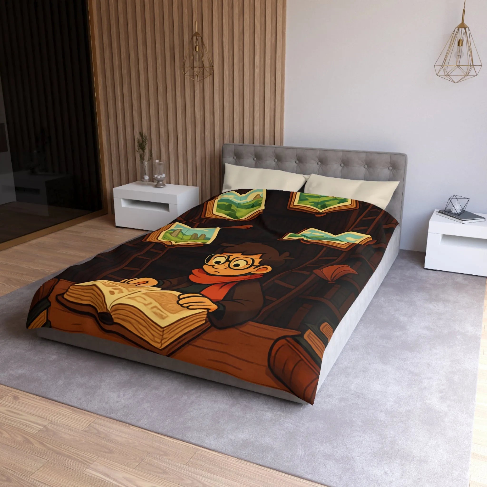 Housse de couette magique avec livres flottants et bibliothèques pour chambre enchantée