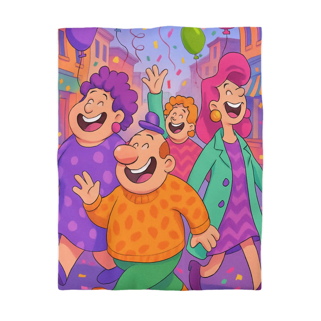 Housse de couette joyeuse avec personnages et ballons pour décoration festive chambre