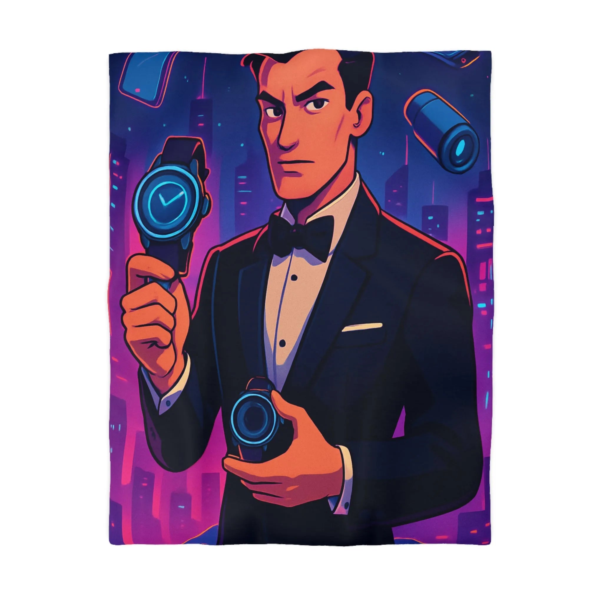 Housse de couette élégante avec illustration moderne et futuriste d'espion mystérieux