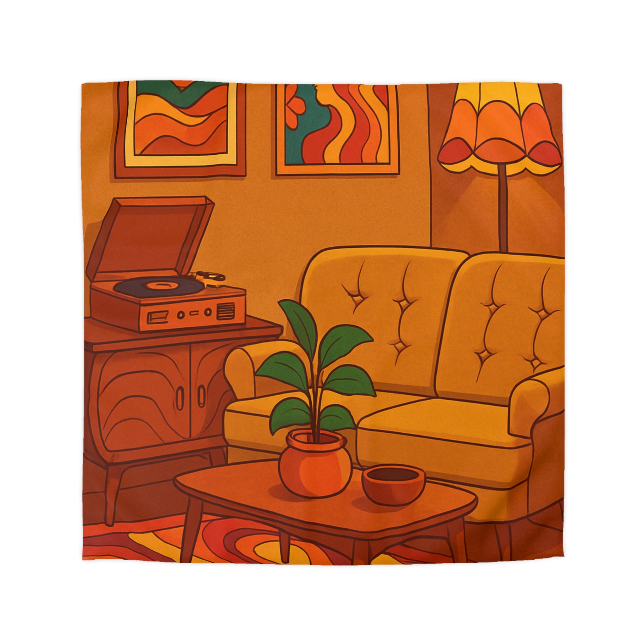 Housse de couette rétro aux motifs vibrants et design vintage chaleureux et coloré