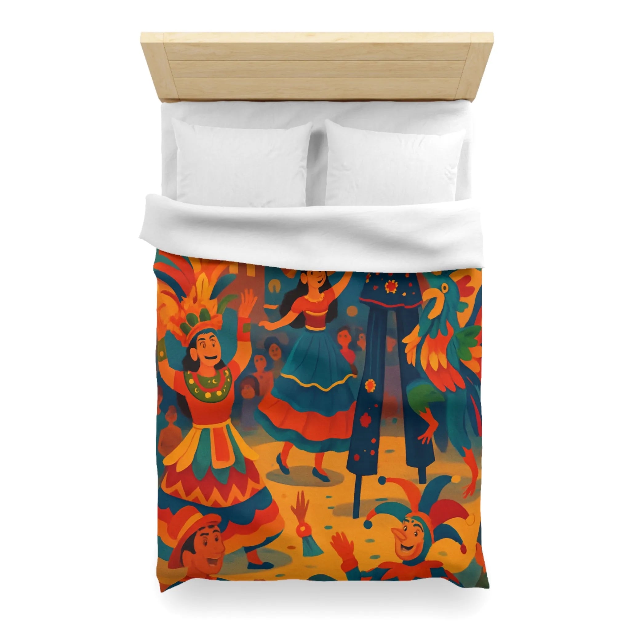 Housse de Couette Colorée Inspirée par Festival avec Danseurs et Éléments Festifs Animés