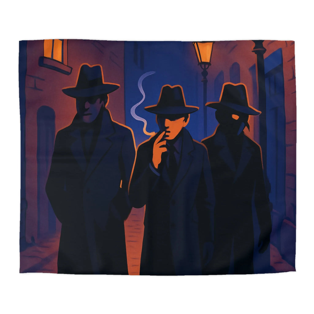 Housse de couette avec scène mystérieuse de détectives en ruelle éclairée par réverbères