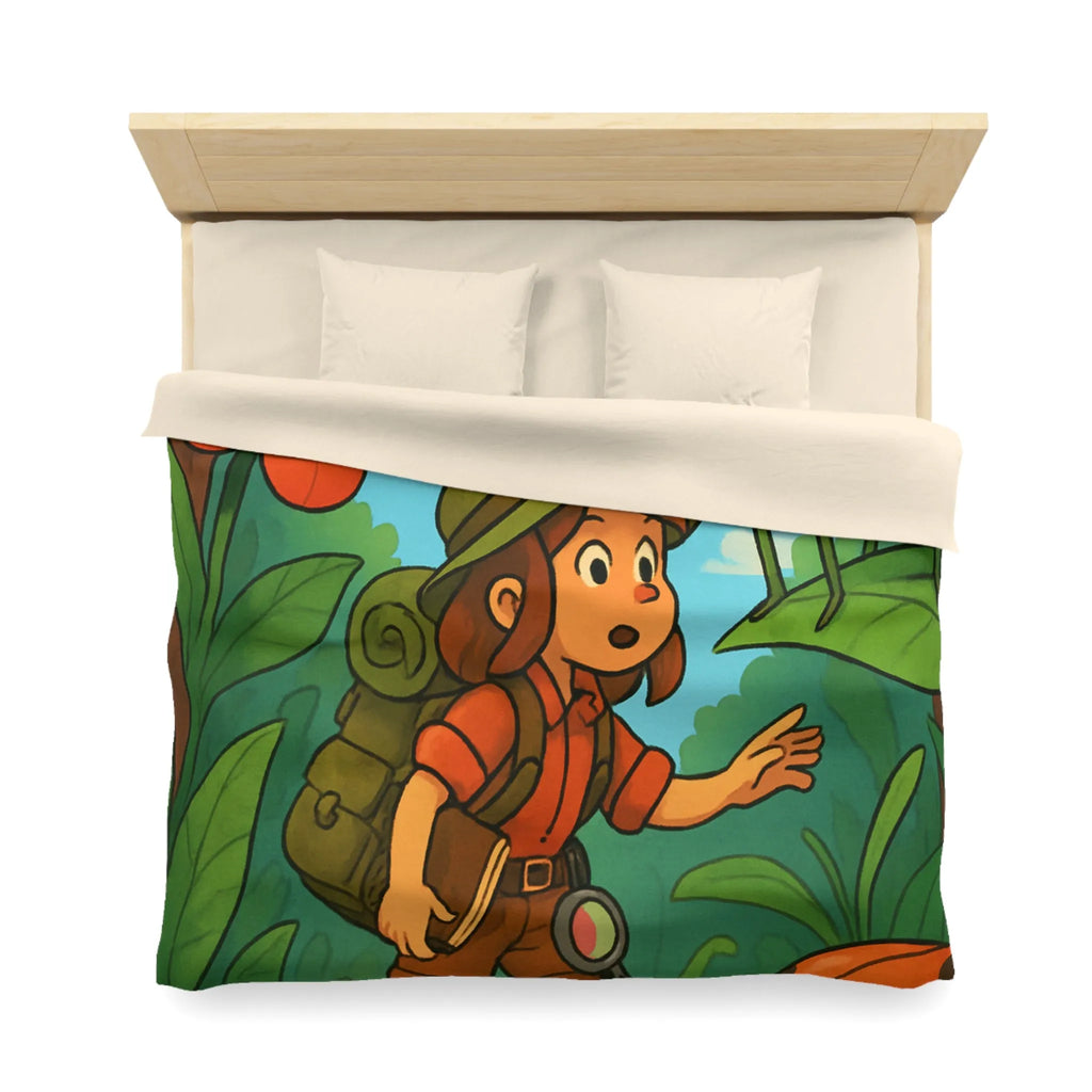 Housse de Couette Enfant Nature avec Exploratrice et Insectes Géants pour Aventure Ludiquement Colorée