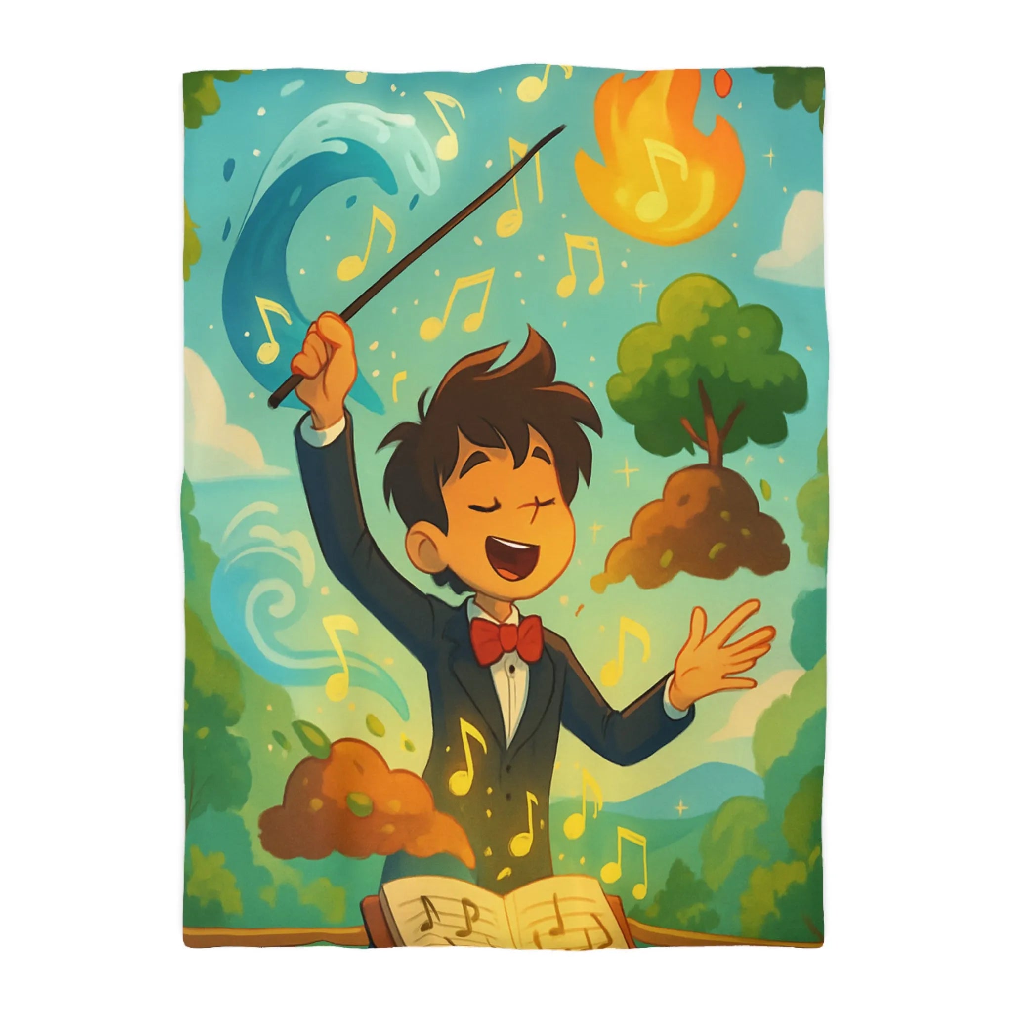 Housse de couette magique avec chef d'orchestre et notes musicales colorées animées