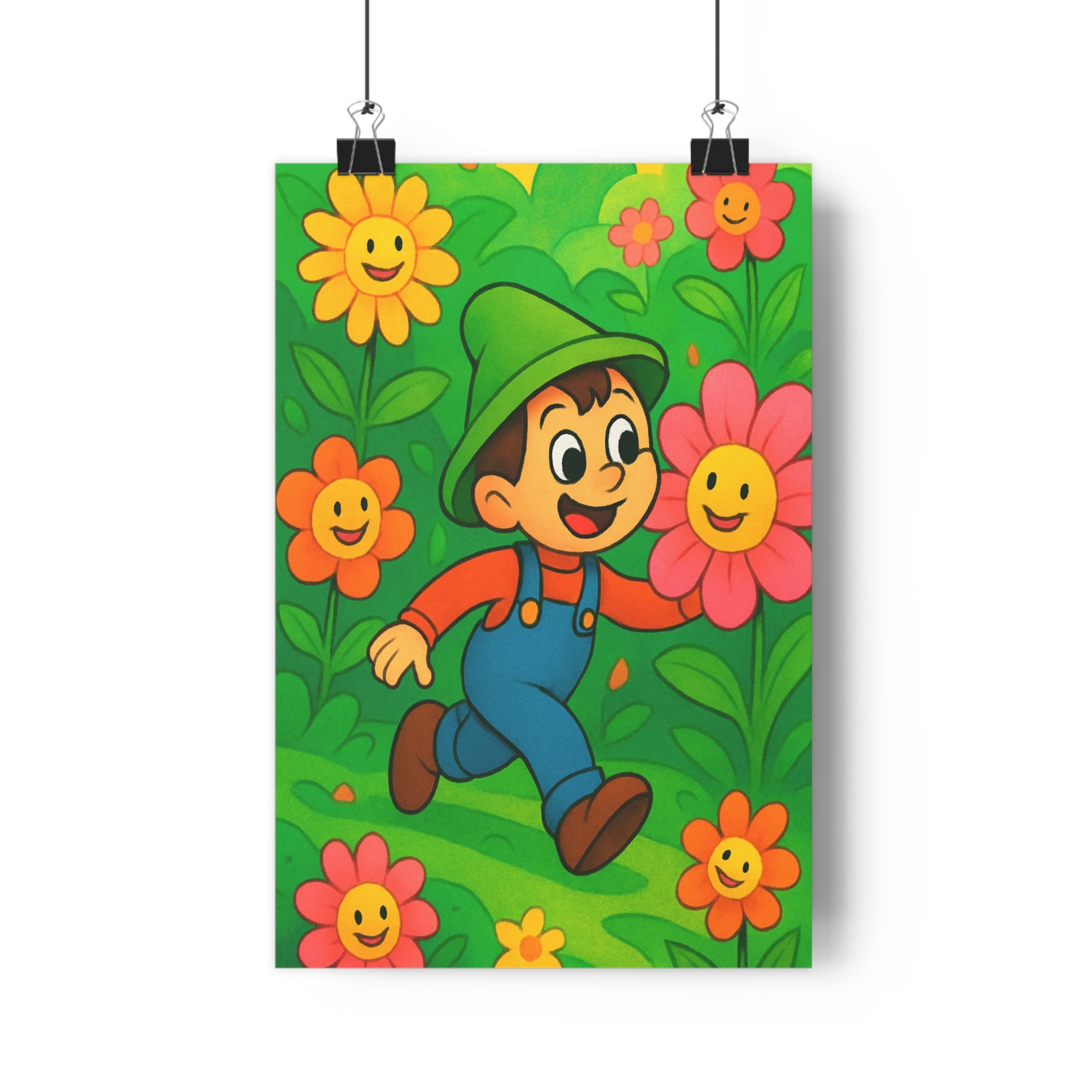 Poster décoratif cartoon enfant fleurs colorées jaune orange rose joyeux chambre ludique 30x46 cm
