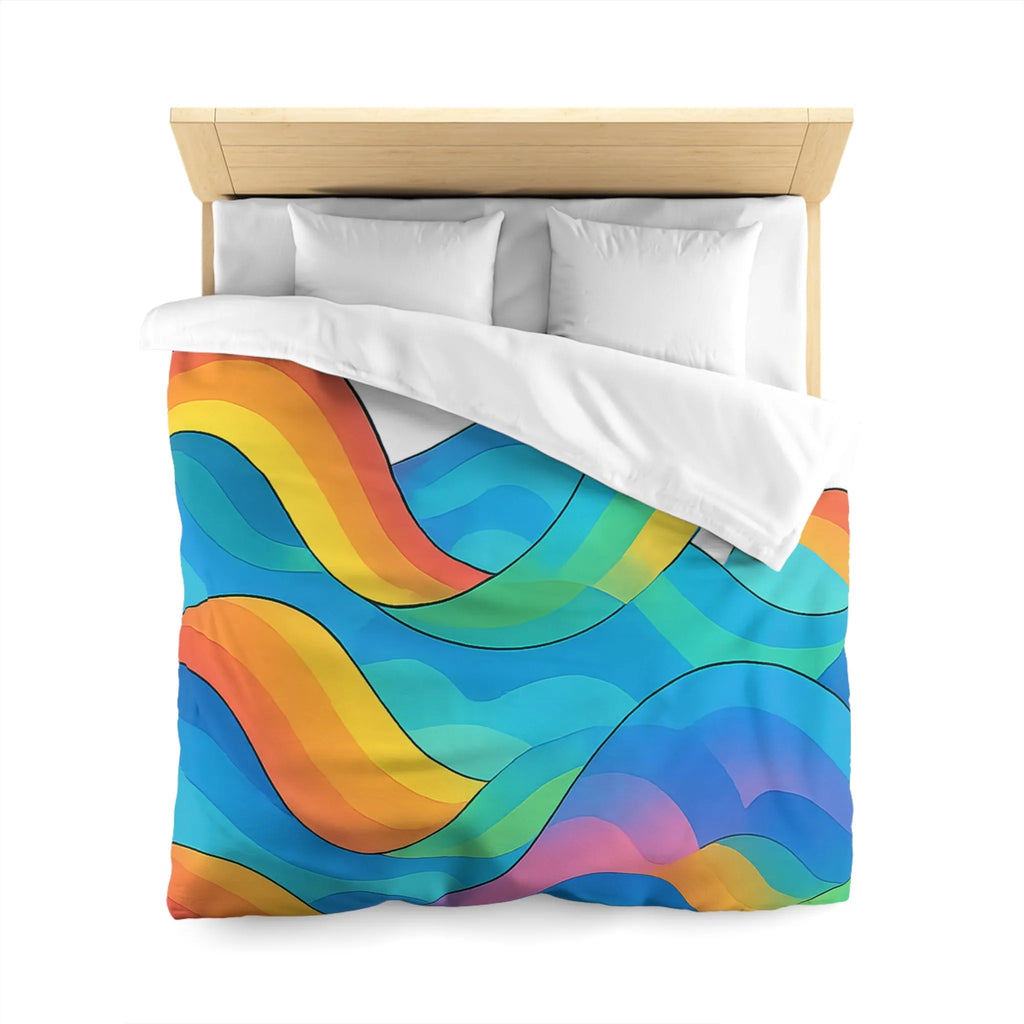 Housse de couette aux vagues arc-en-ciel vibrantes pour une chambre moderne et colorée