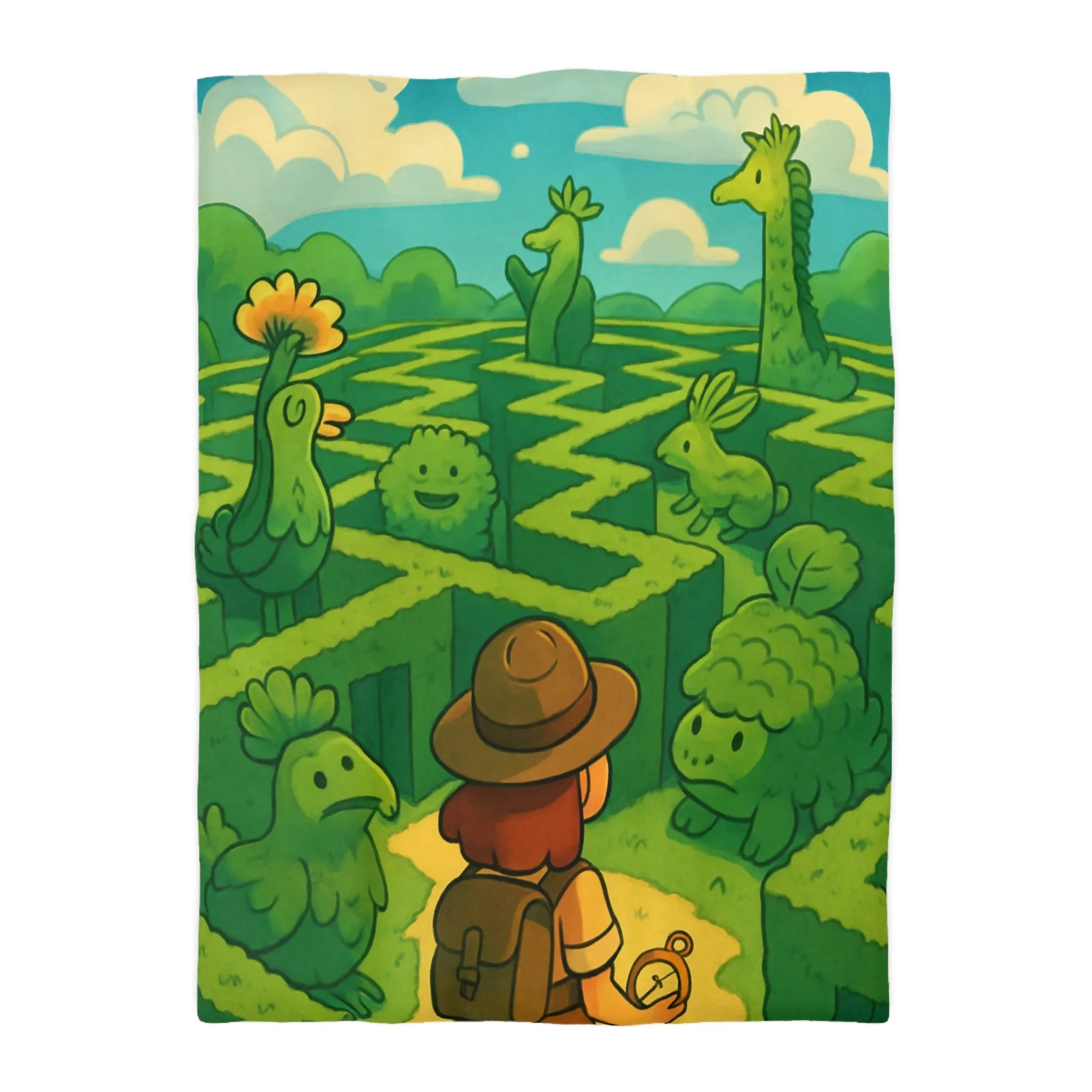 Explorez un Labyrinthe de Créatures Végétales Mystiques sur une Housse de Couette Originale