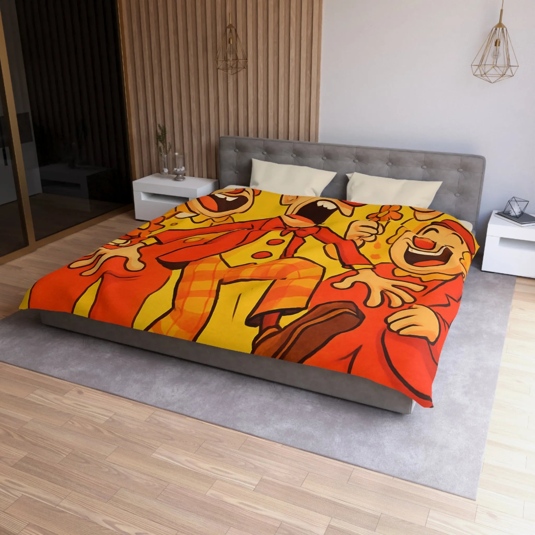 Housse de Couette Colorée avec Design Amusant de Clowns et Bananes Glissantes