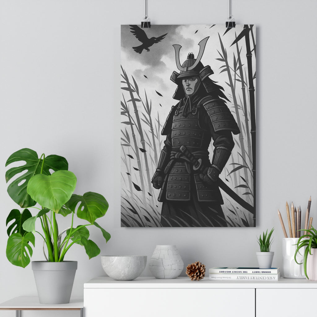 Poster décoratif noir blanc samouraï japonais mystique bureau salon style dessin animé zen qualité