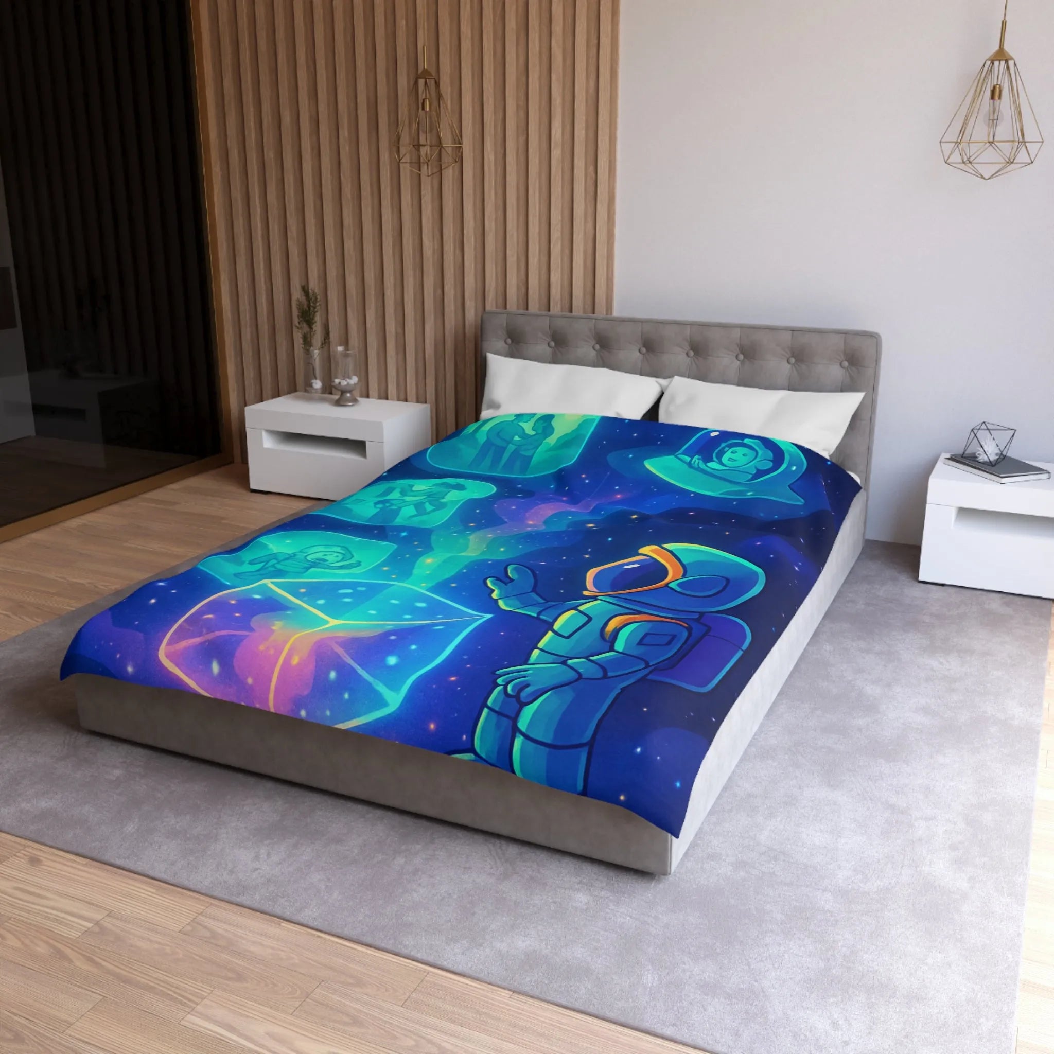 Housse de Couette Galaxie Enfant Rêveur avec Espace, Astronaute et Cube Mystique