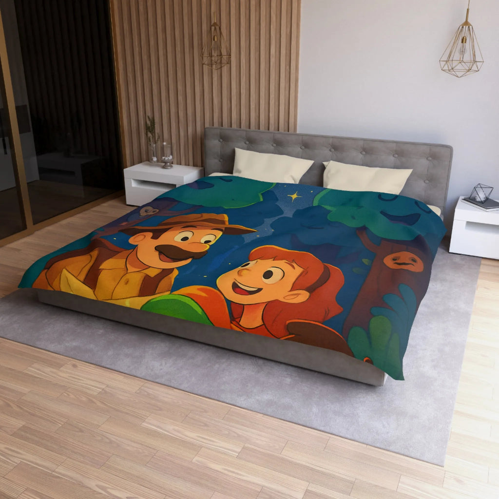 Housse de Couette Enfant Illustrée: Aventure Nocturne en Forêt avec Constellations Magiques