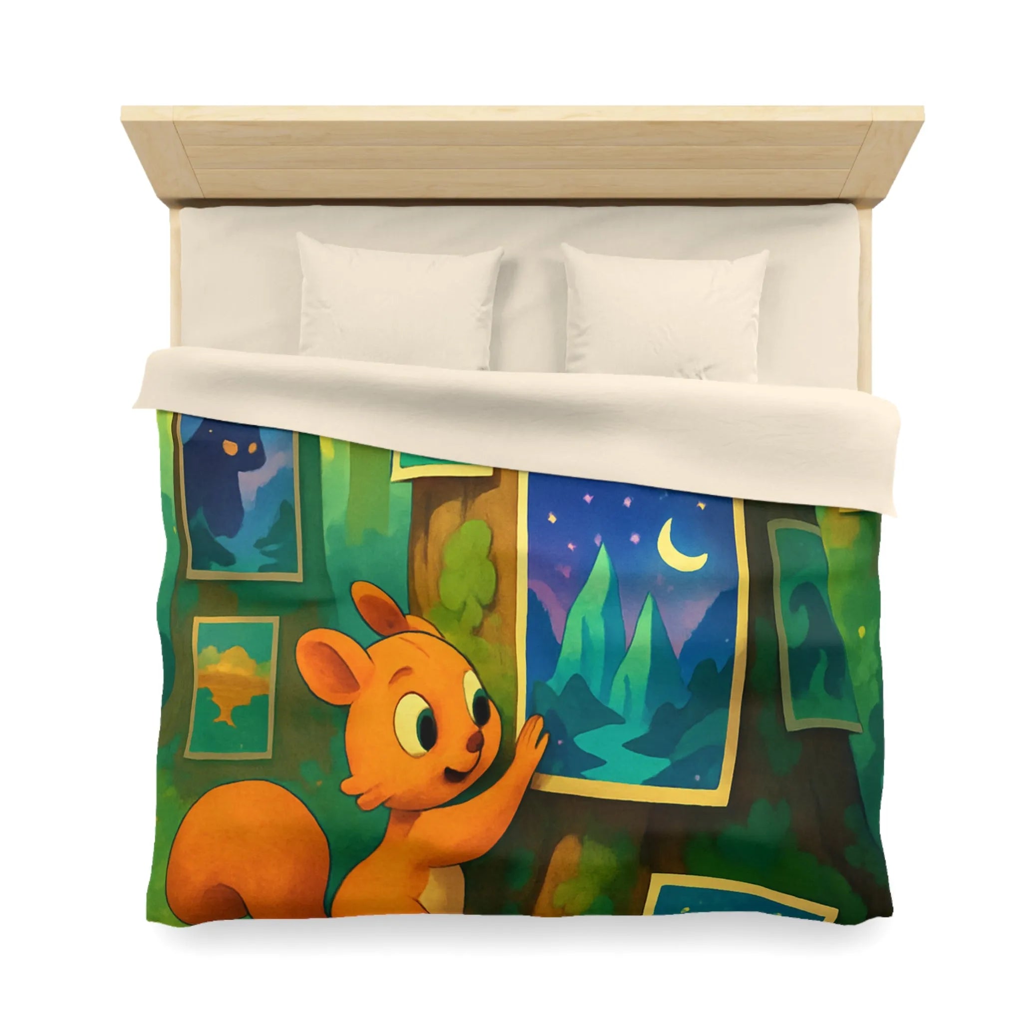 Housse de Couette Enchantée avec Écureuil et Tableaux Nocturnes pour Chambre d'Enfant