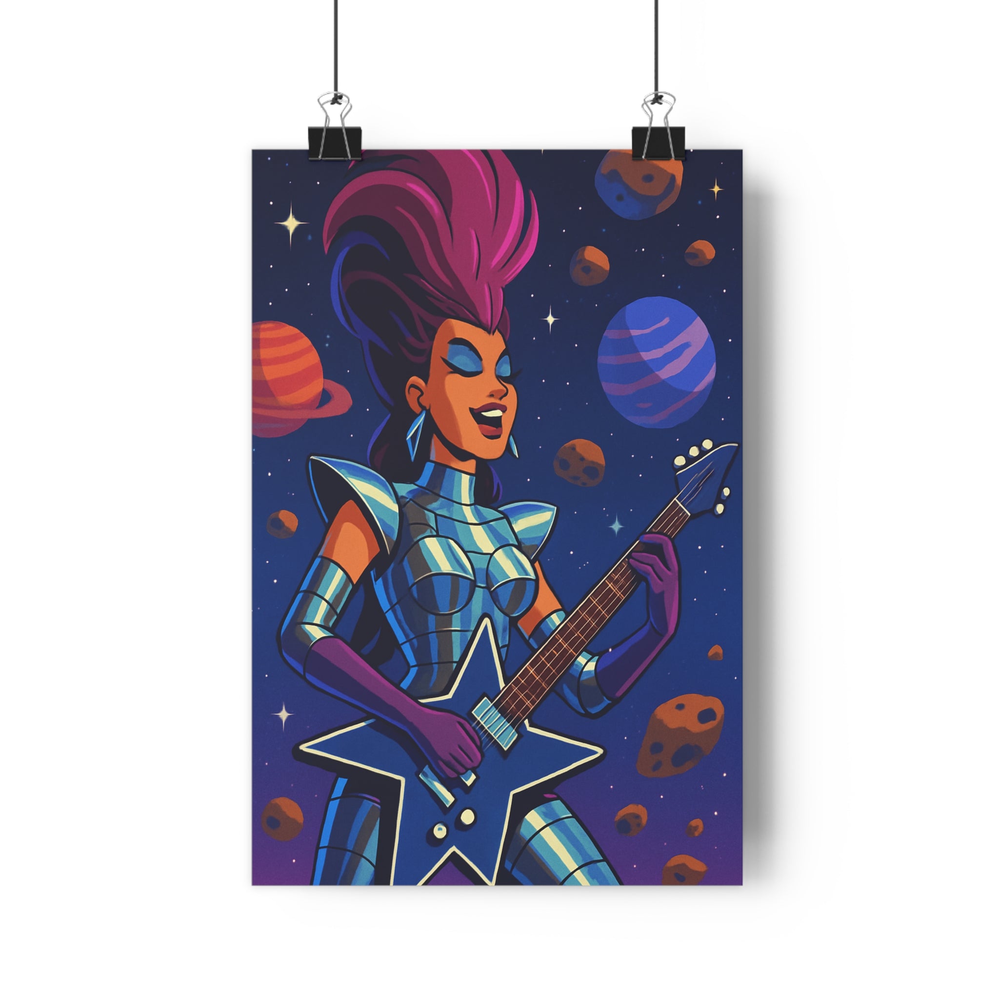 Poster décoratif anime futuriste violet bleu orange galactique chambre créatif dynamique métal musicienne 30x46