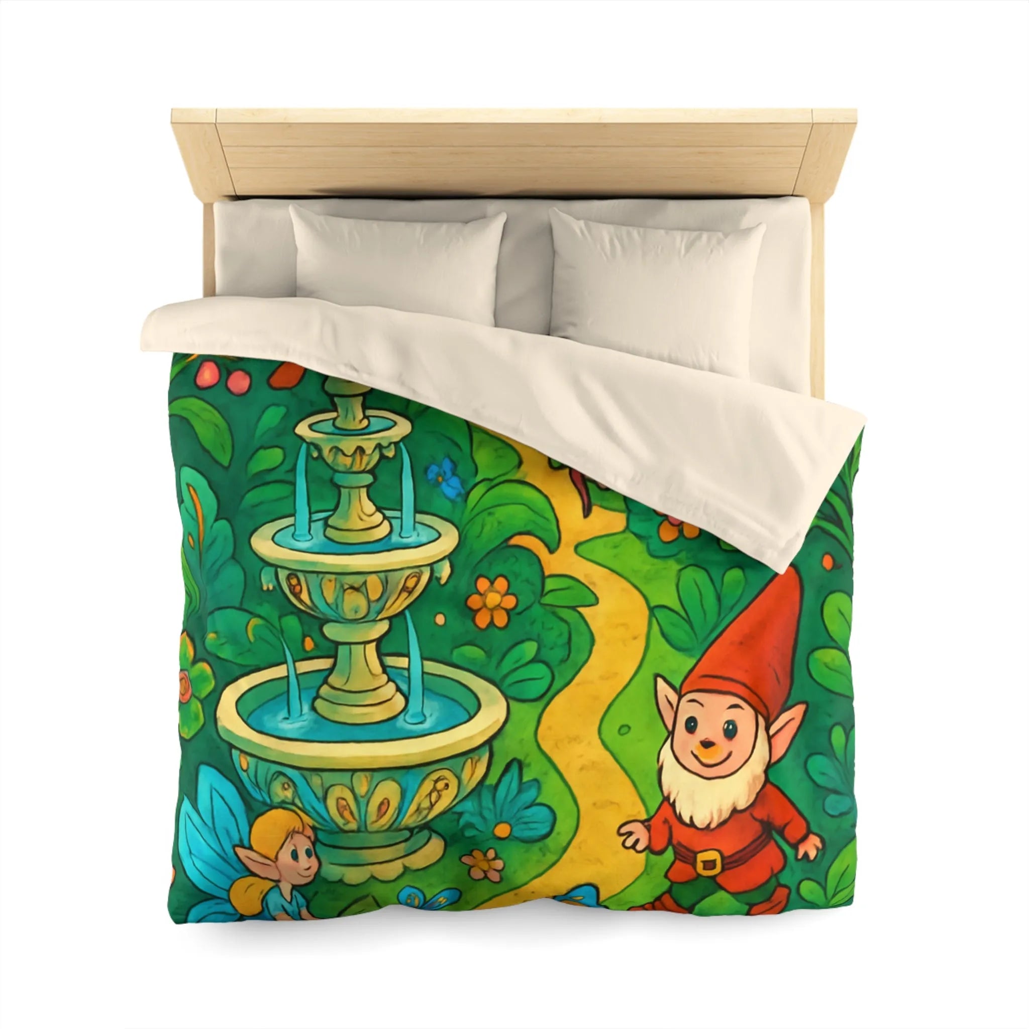 Housse de couette enfant avec lutins, fées, et papillons dans une forêt enchantée