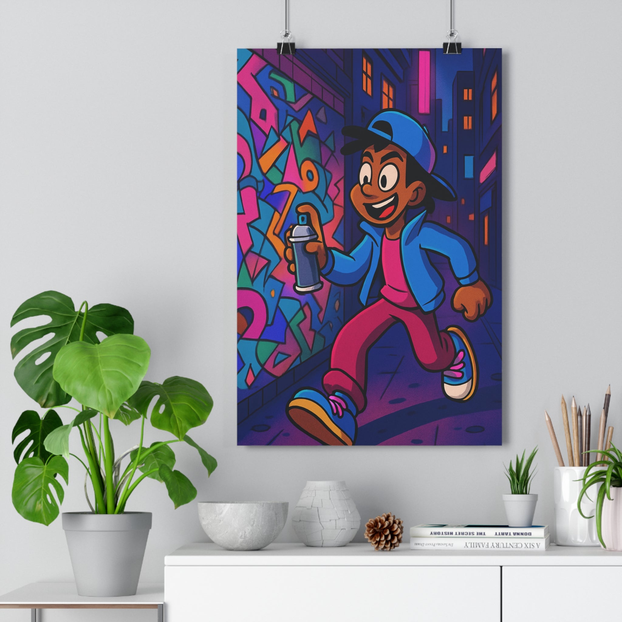 Poster décoratif urbain graffiti moderne coloré bleu rose orange chambre ado dynamique artistique contemporain