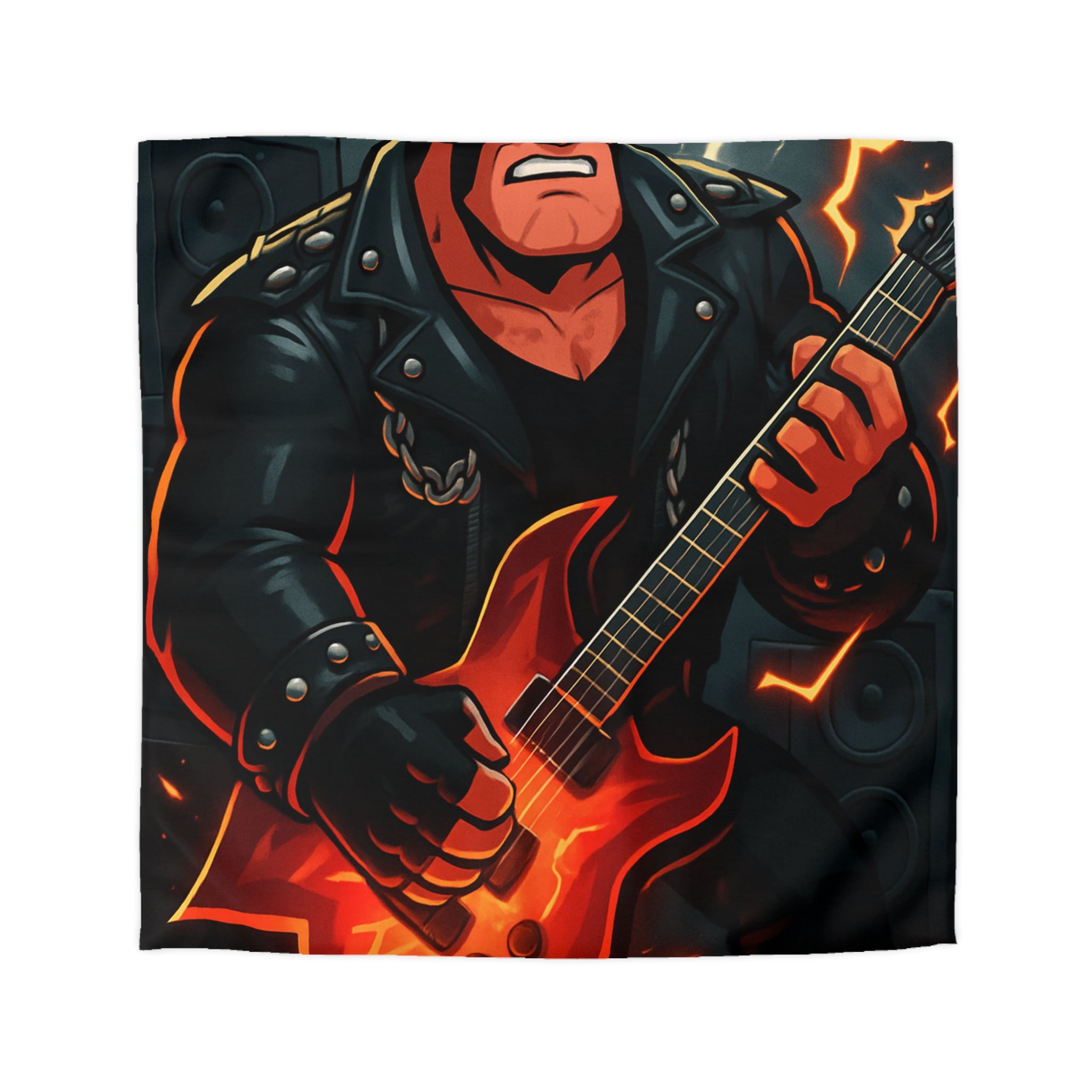 Housse de couette rock métal avec guitare électrique et éclair pour ambiance intense