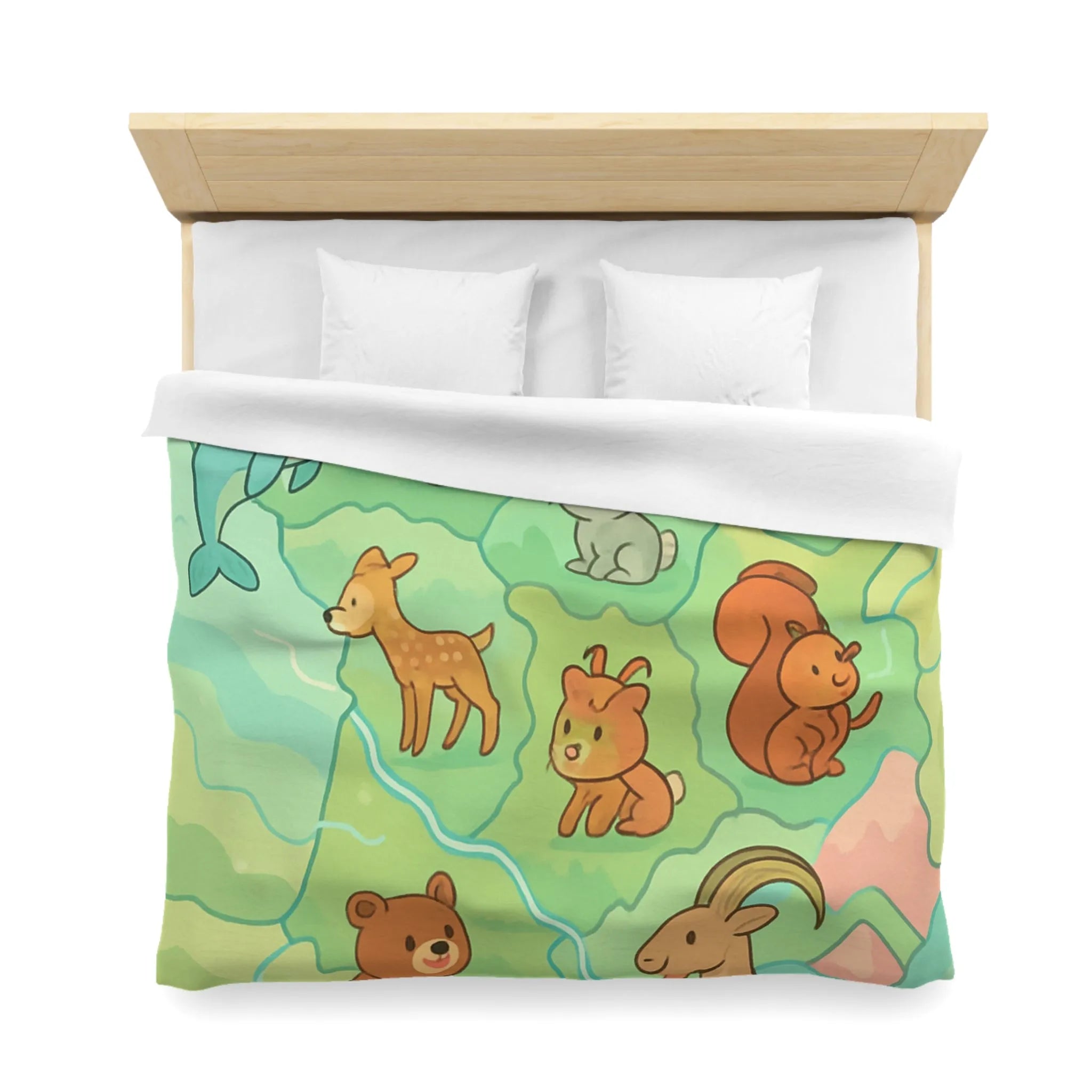 Housse de Couette Animaux de la Forêt et Mer, Design Enfantin Amusant et Coloré