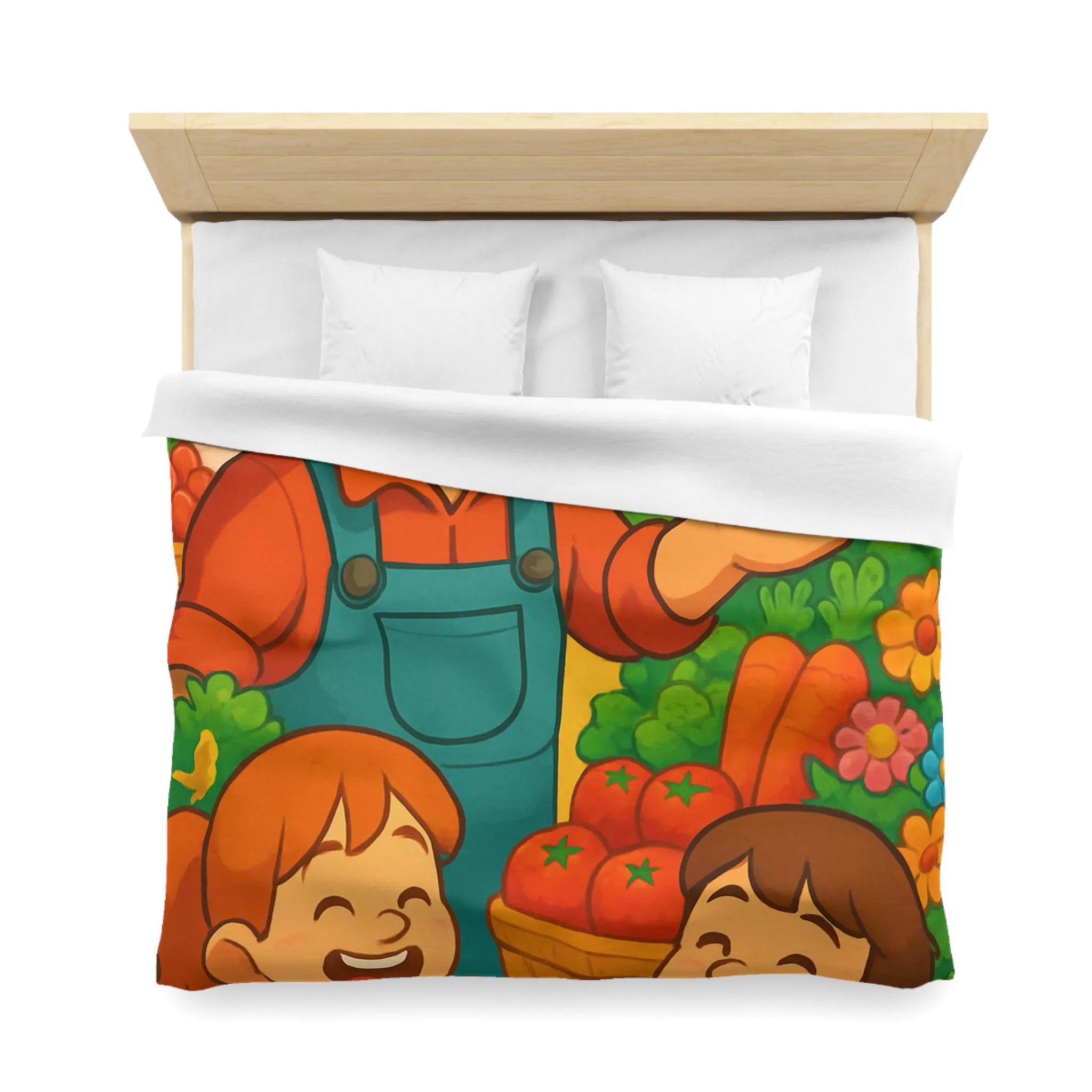 Housse de couette avec illustration joyeuse de ferme pour chambre d'enfant colorée et vivante