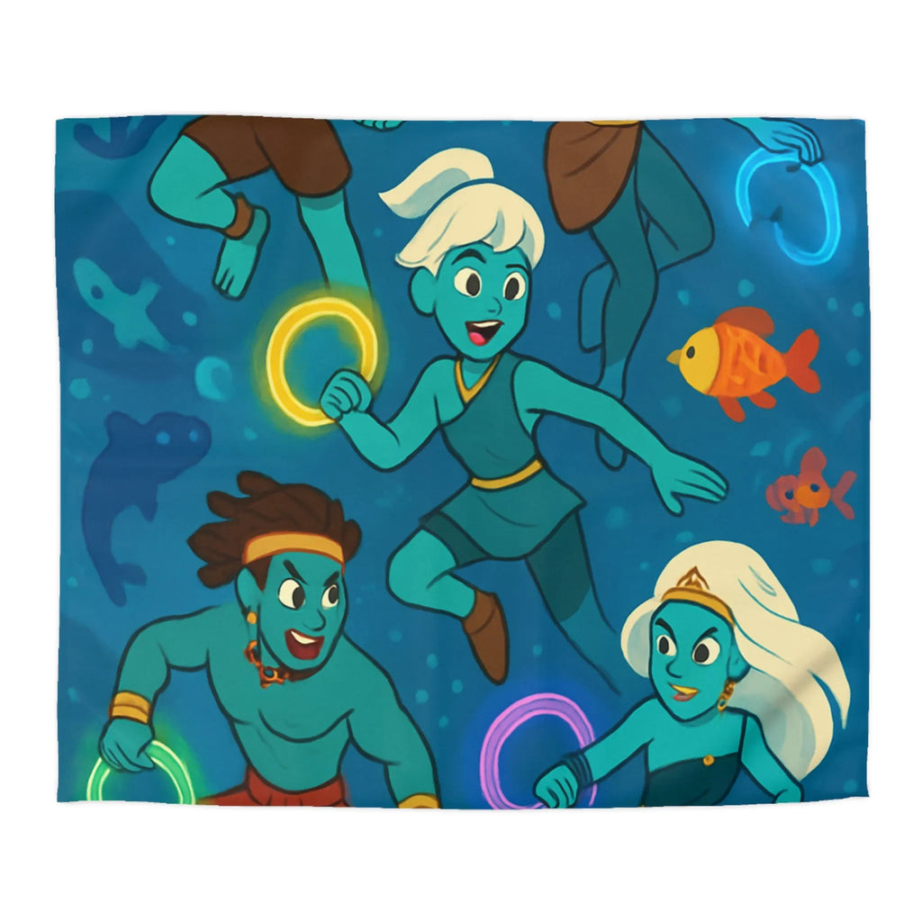 Ensemble de sirènes joyeuses aux cercles lumineux sous la mer, Housse de couette élégante