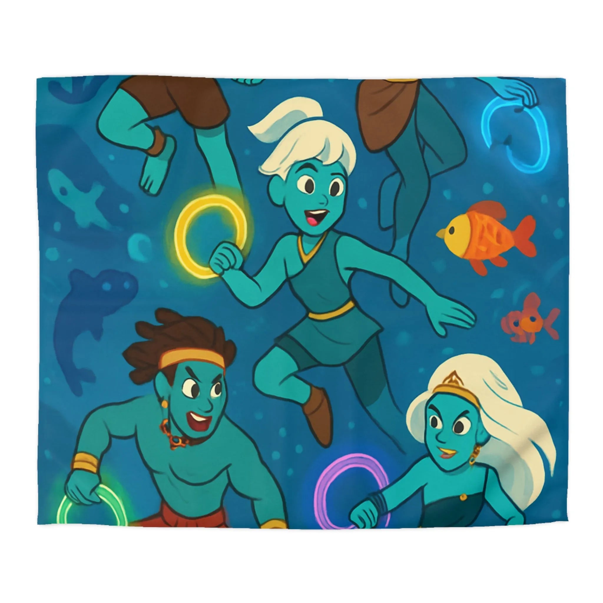 Ensemble de sirènes joyeuses aux cercles lumineux sous la mer, Housse de couette élégante