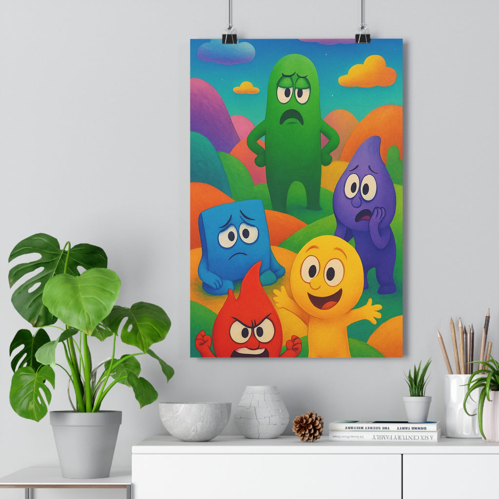 Poster décoratif cartoon coloré joyeux chambre enfant émotion jaune rouge bleu violet vert qualité