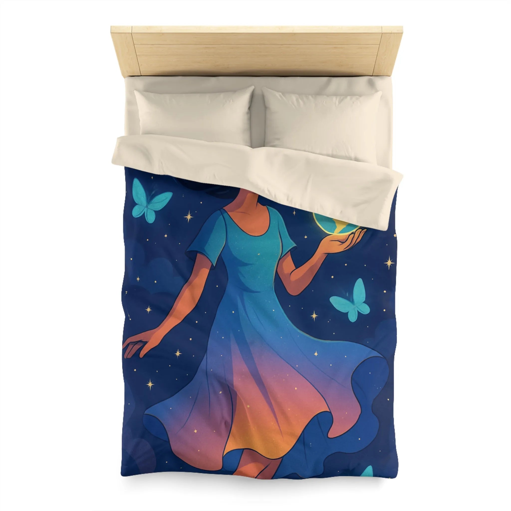 Housse de couette enfant rêve étoilé fille flottant avec globe et papillons