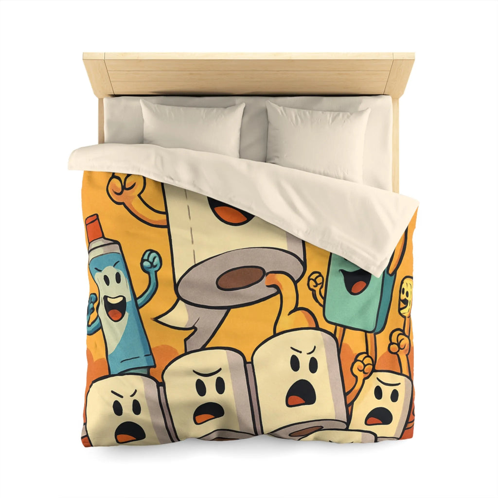 Housse de couette amusante avec rouleaux de papier toilette et pot de brosse animés